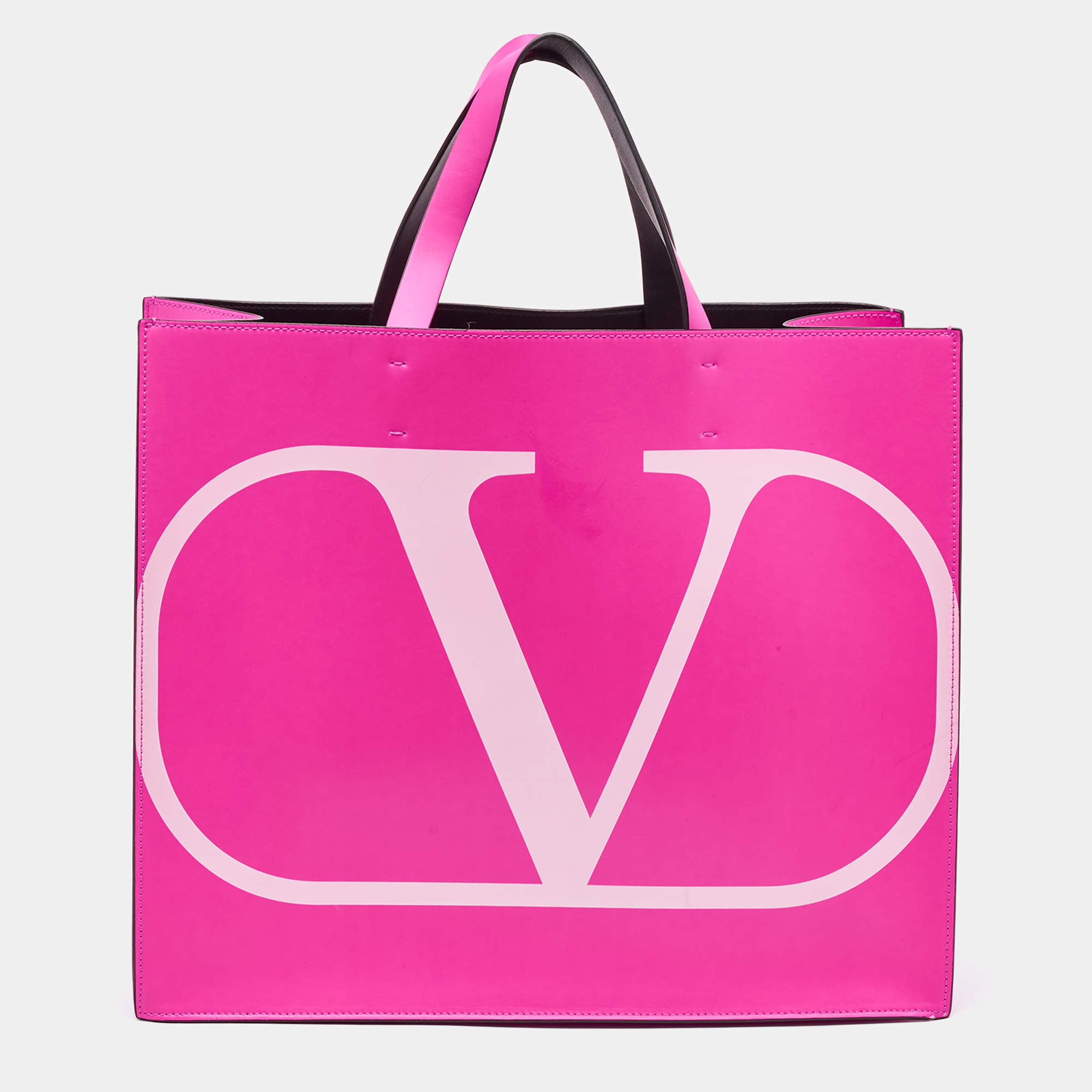 Pre Owned Valentino Pink/White Leather VLogo Shopper Tote