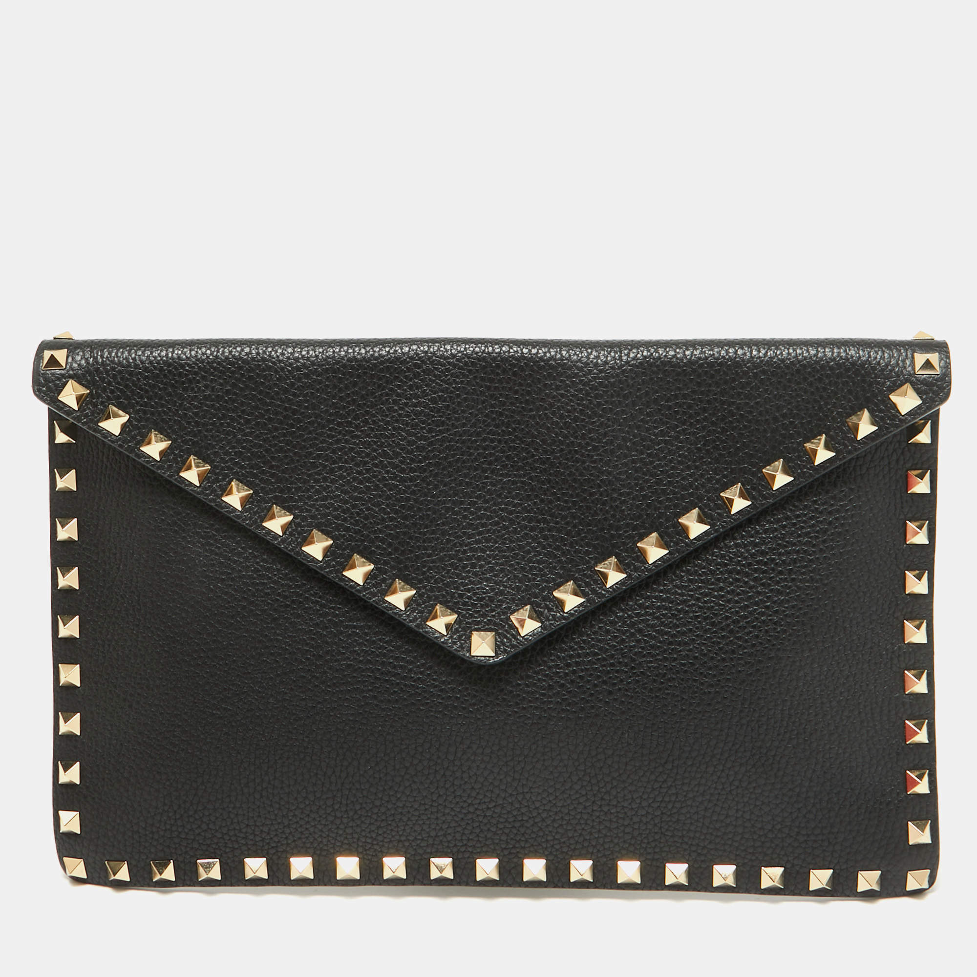 Pre Owned Valentino Black Leather Rockstud Envelope Pouch