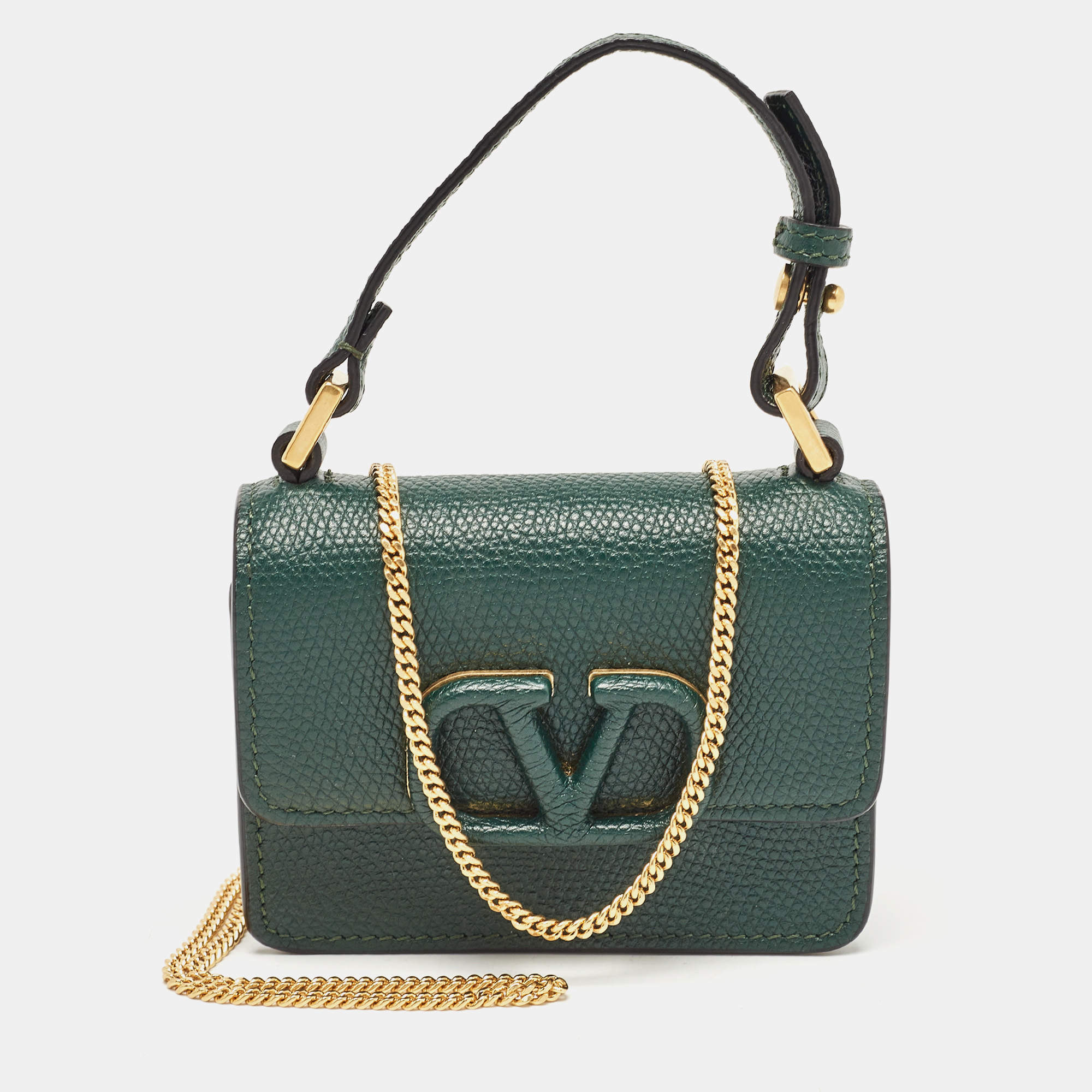 Valentino Dark Green Leather Mini VSling Shoulder Bag