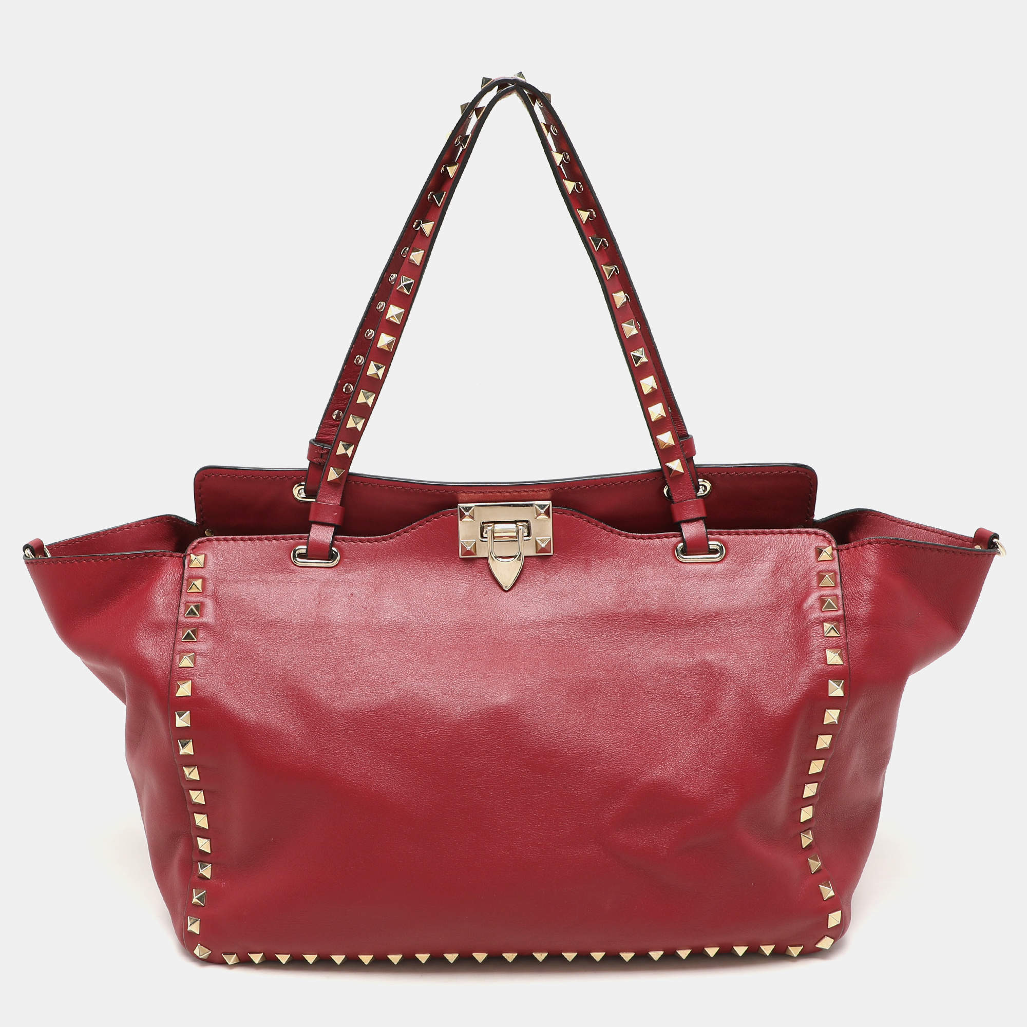 Valentino Red Leather Medium Rockstud Trapeze Tote