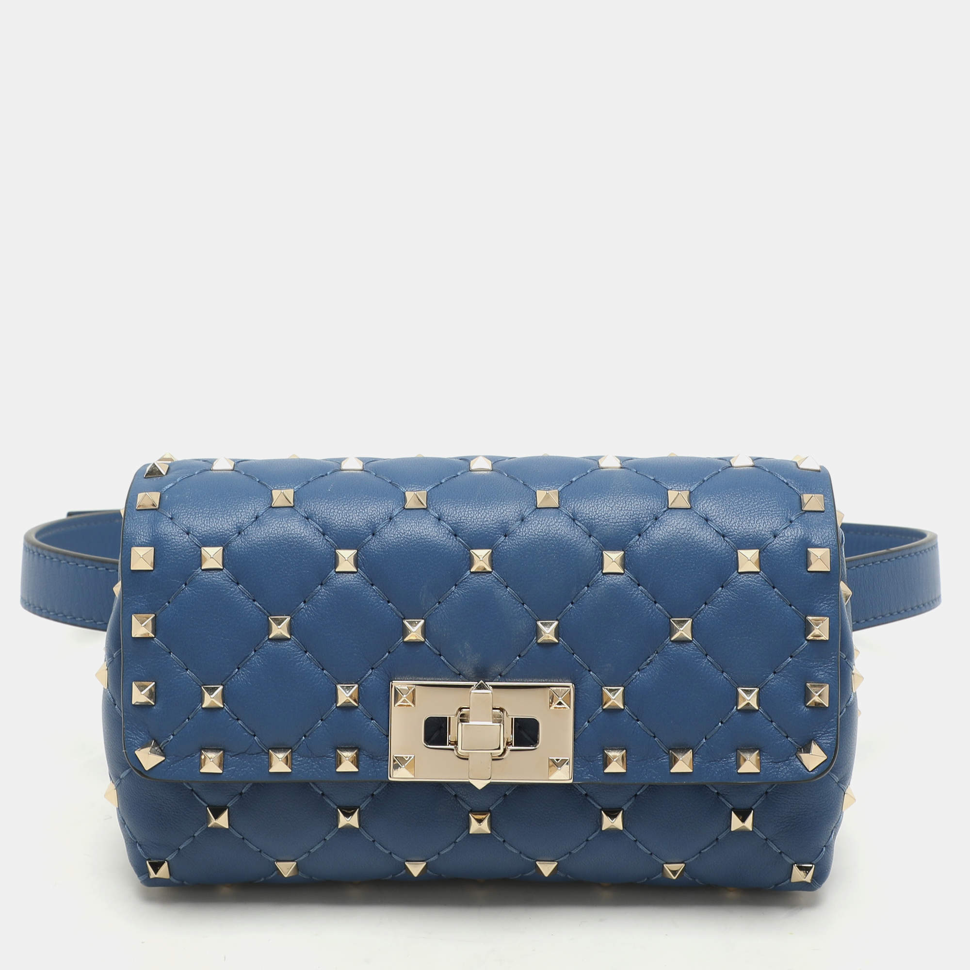 Pre Owned Valentino Blue Leather Rockstud Spike Belt Bags