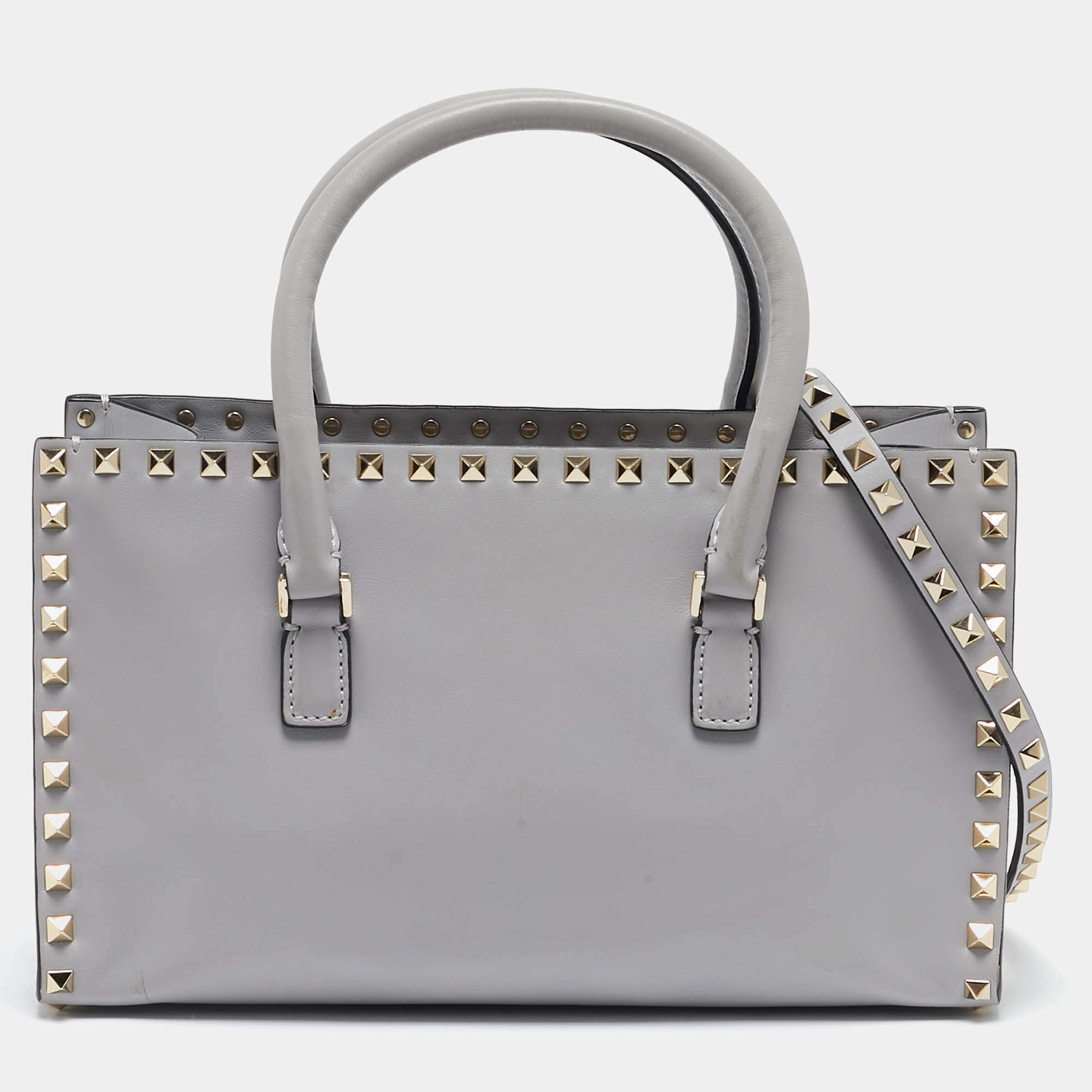 Valentino Grey Leather Rockstud Tote