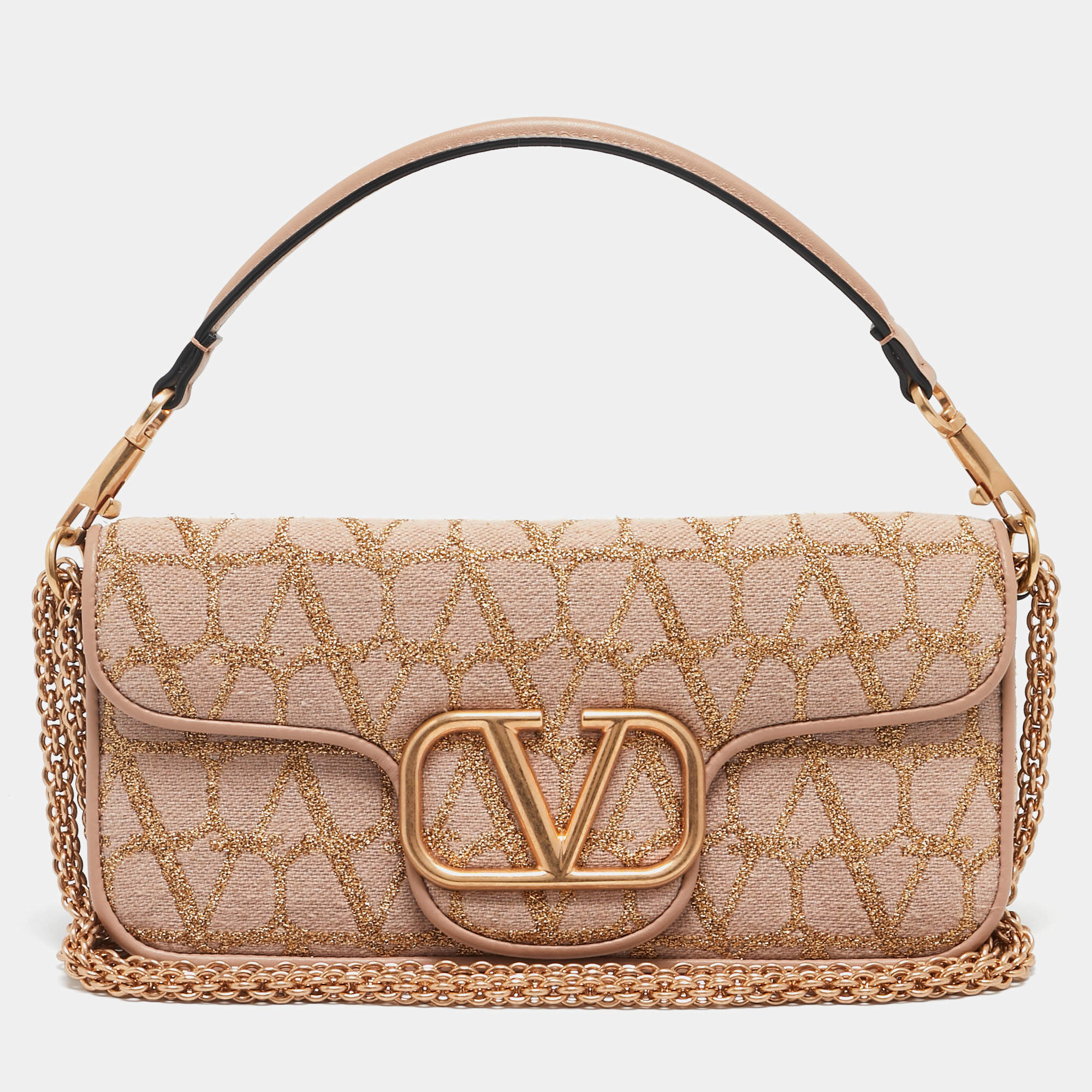 Pre Owned Valentino Dusty Pink Iconographe Canvas Loco Flap Bag