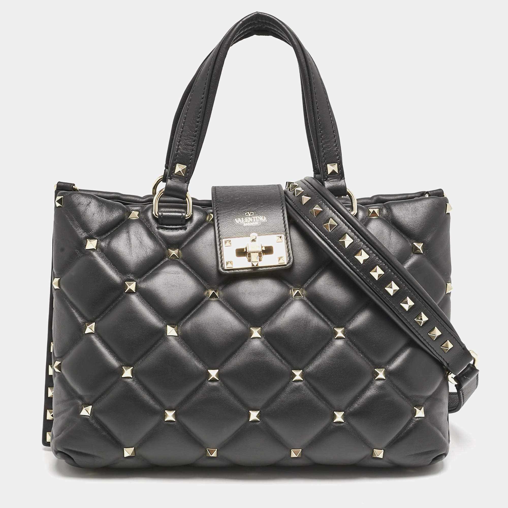 Valentino Black Quilted Leather Candystud Tote