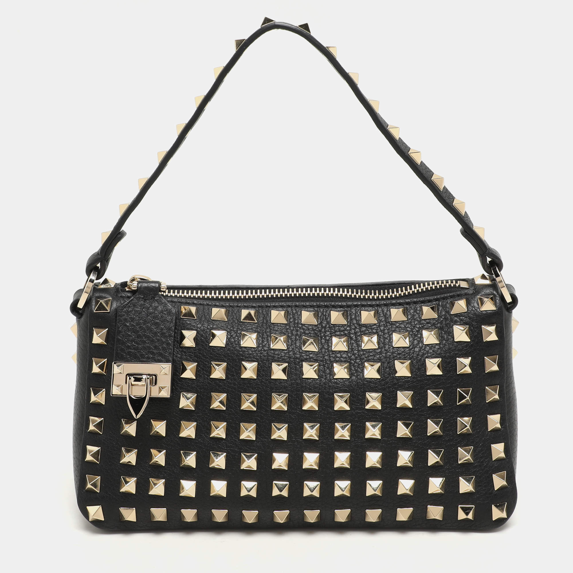 Pre Owned Valentino Black Leather Rockstud Shoulder Bag