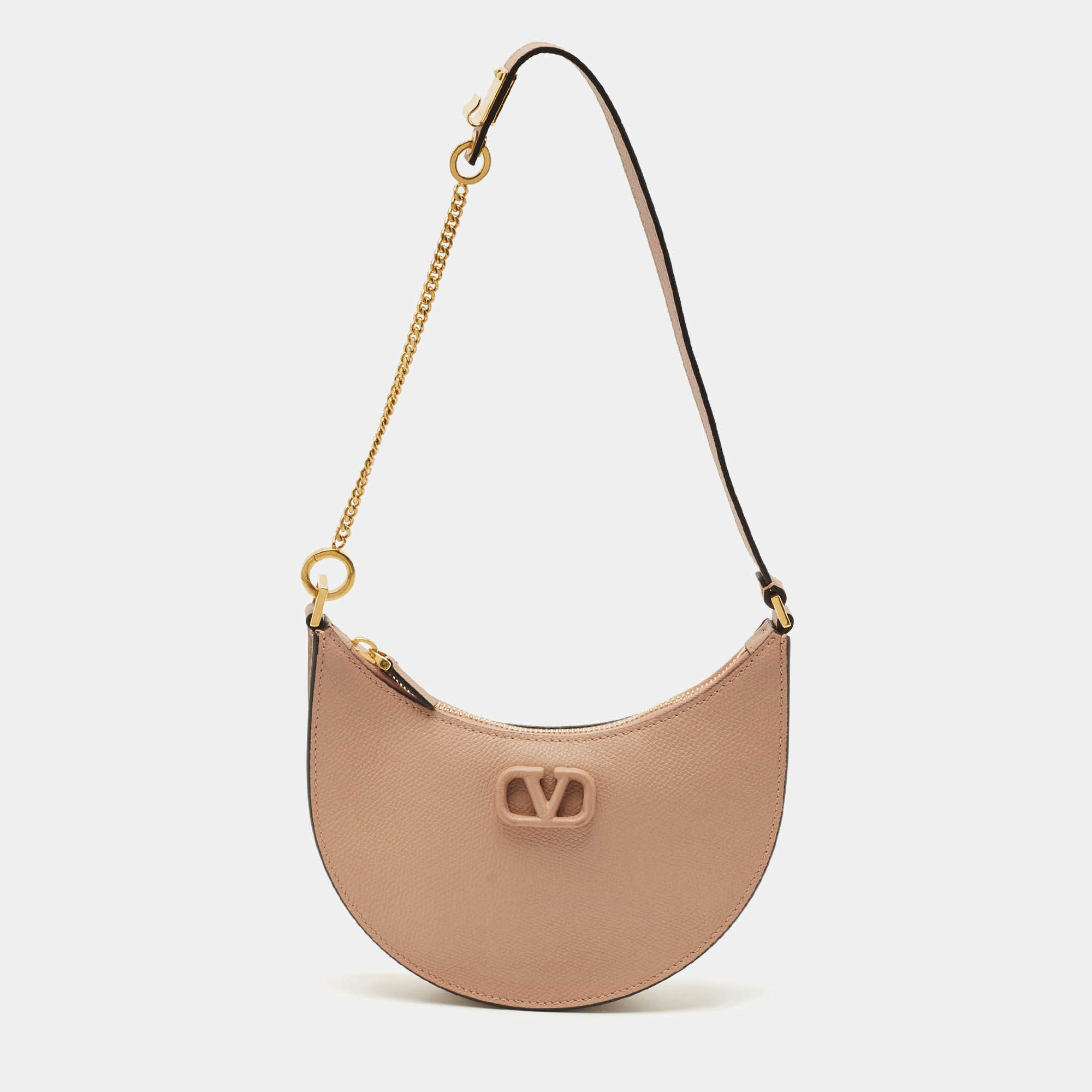 Pre Owned Valentino Beige Leather Mini VLogo Hobo