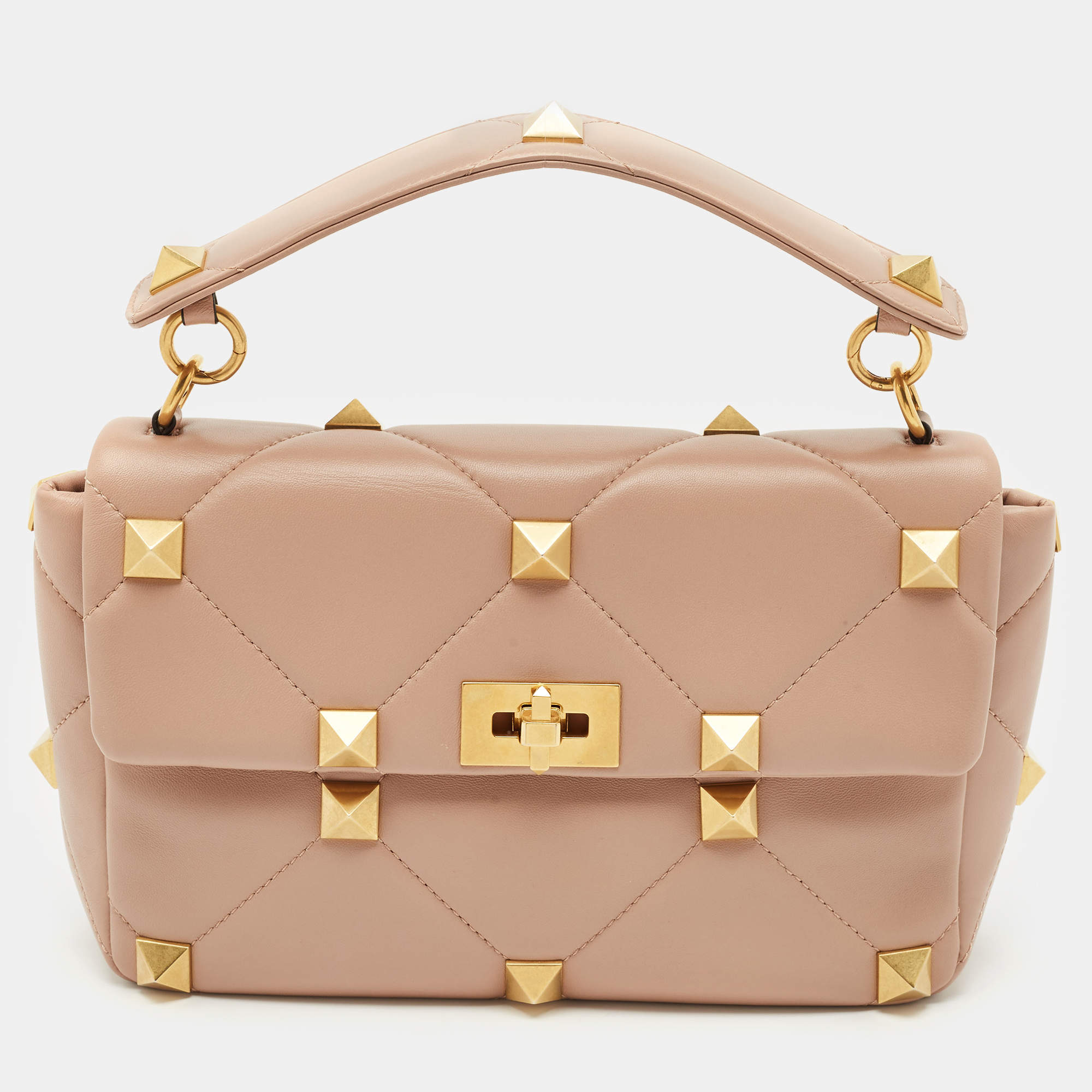 Valentino Beige Leather Large Roman Stud Shoulder Bag
