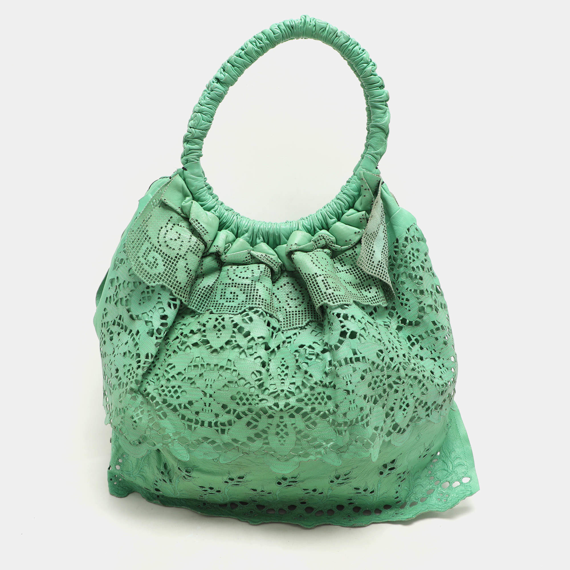 Pre Owned Valentino Light Green Laser Cut Leather Laceland Hobo
