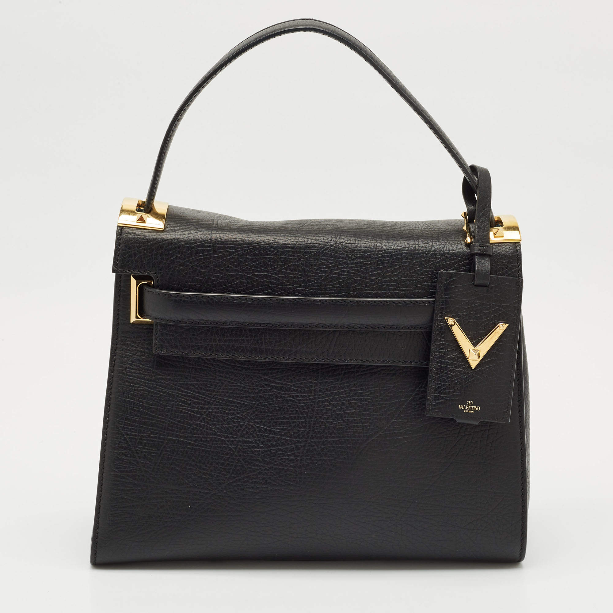 Valentino Black Leather Medium My Rockstud Top Handle Bag