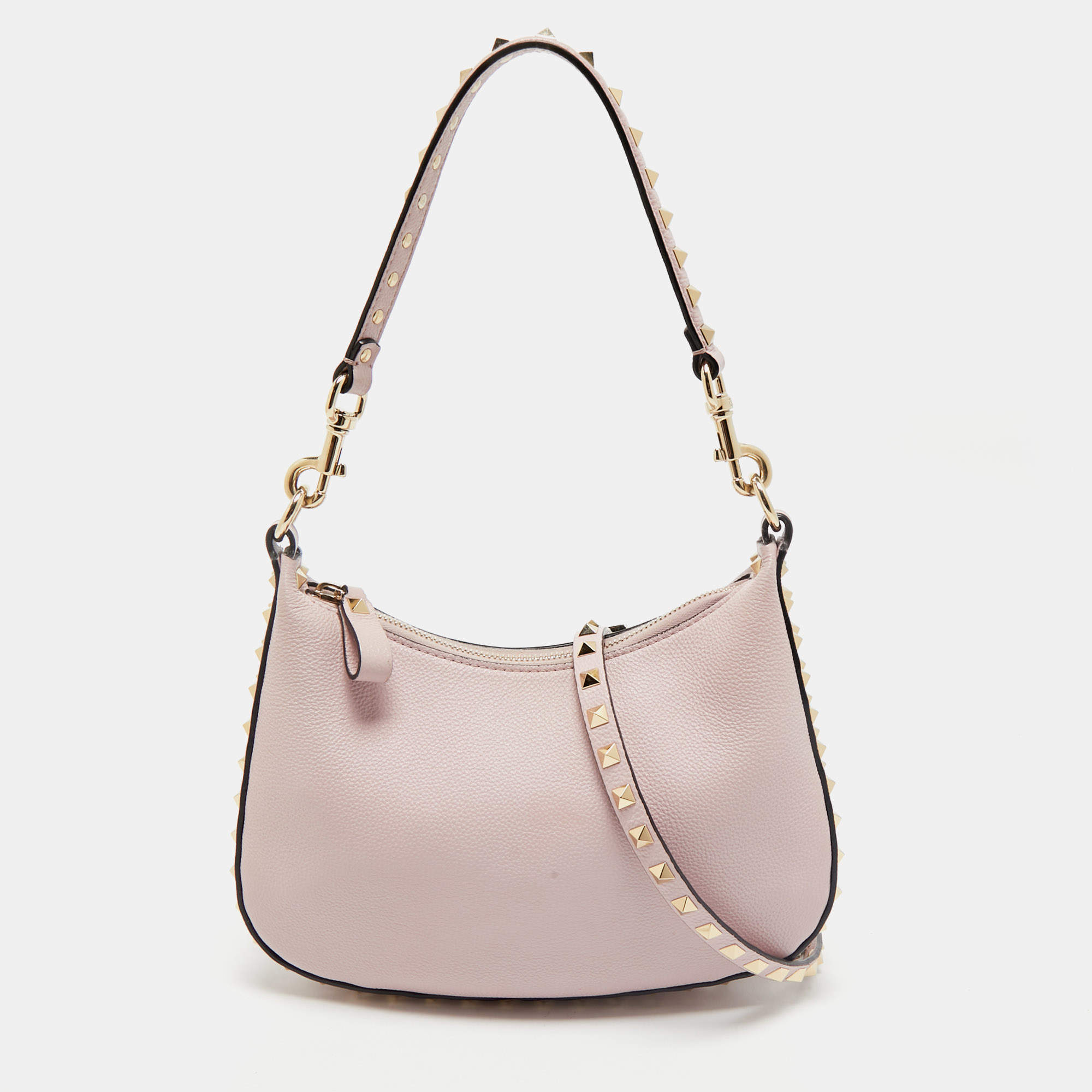 Valentino Pink Leather Rockstud Zip Crossbody Bag