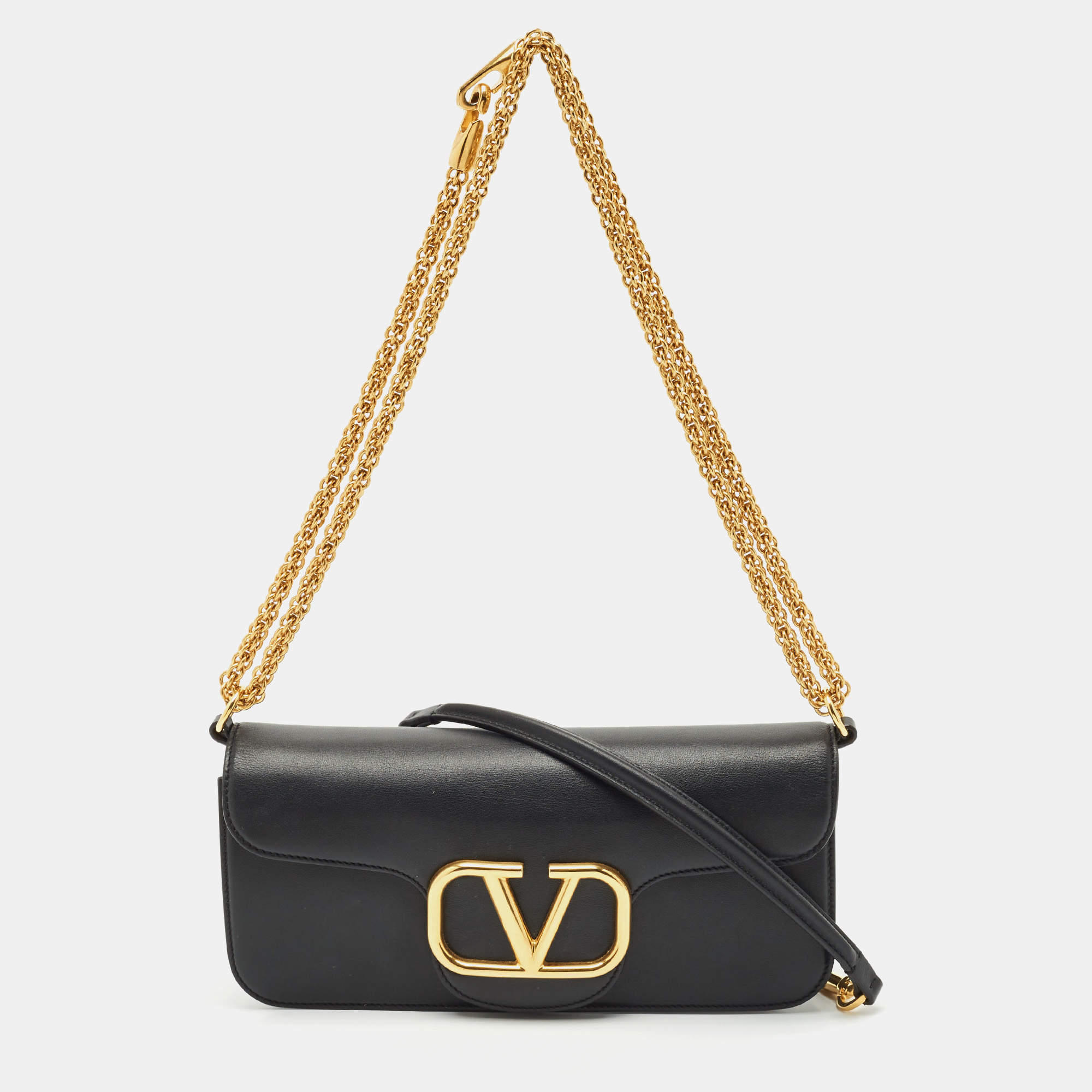 Valentino Black Leather Loco Flap Shoulder Bag
