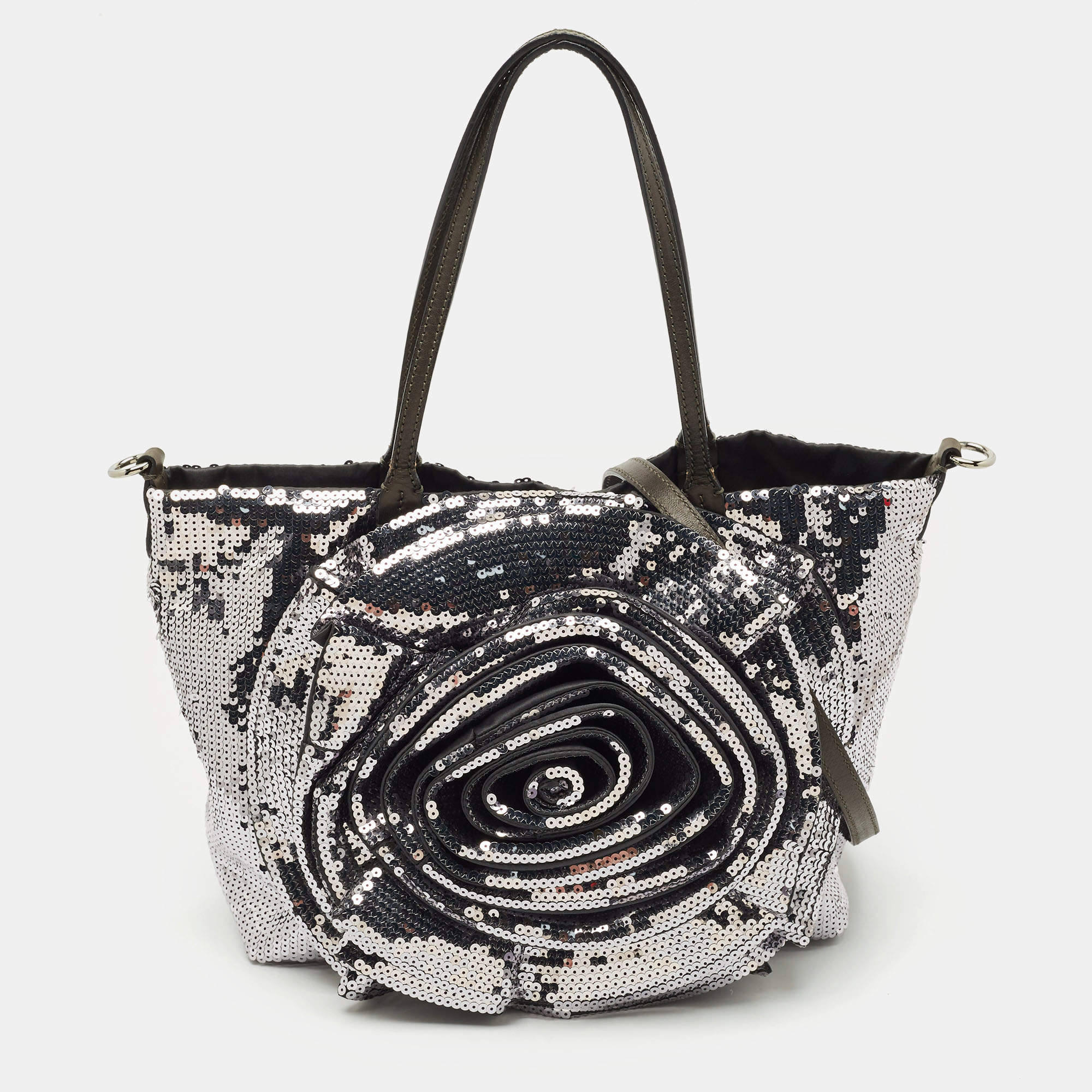 Pre Owned Valentino Silver/Grey Sequins Rose Petal Shopper Tote