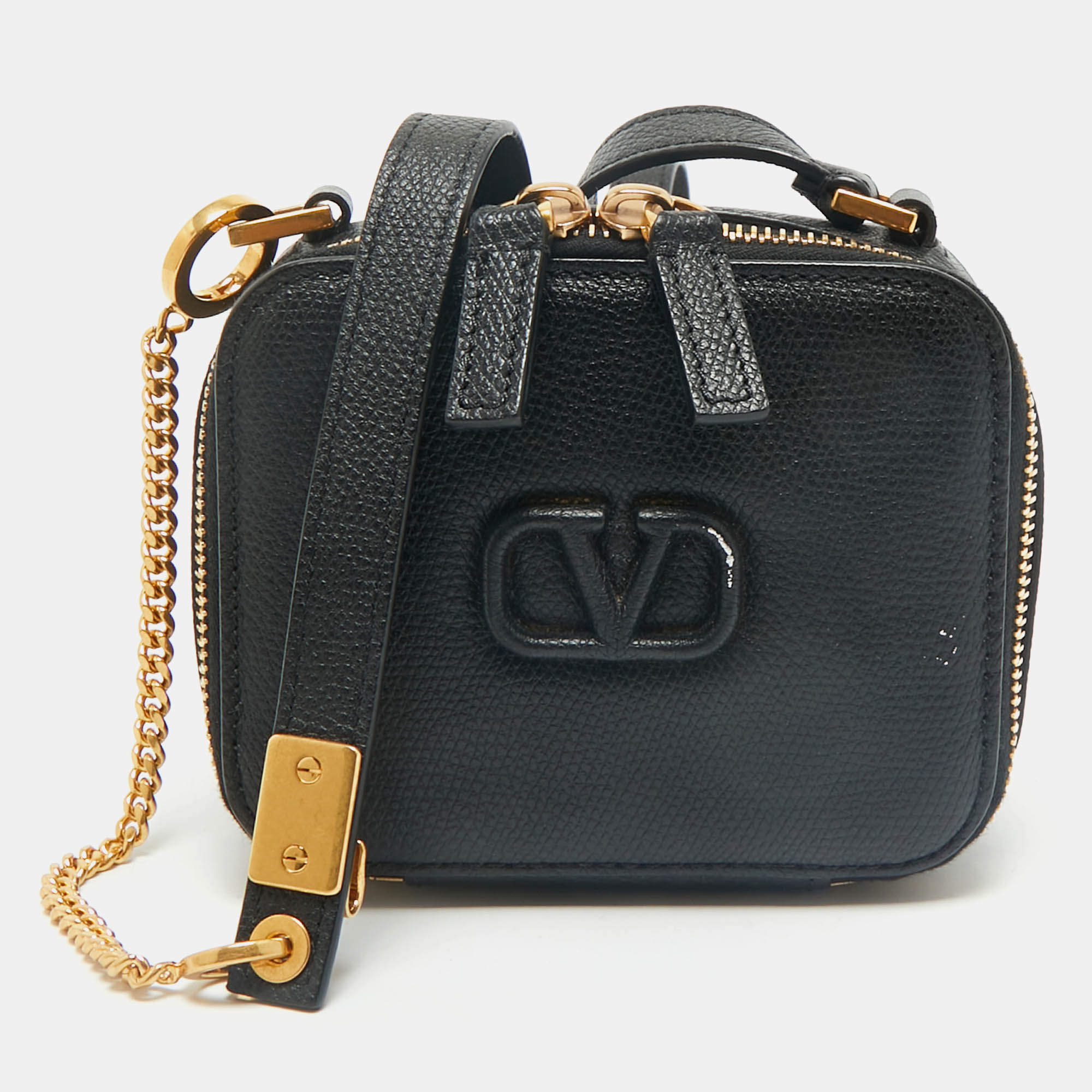 Valentino Black Leather Mini VSling Camera Crossbody Bag