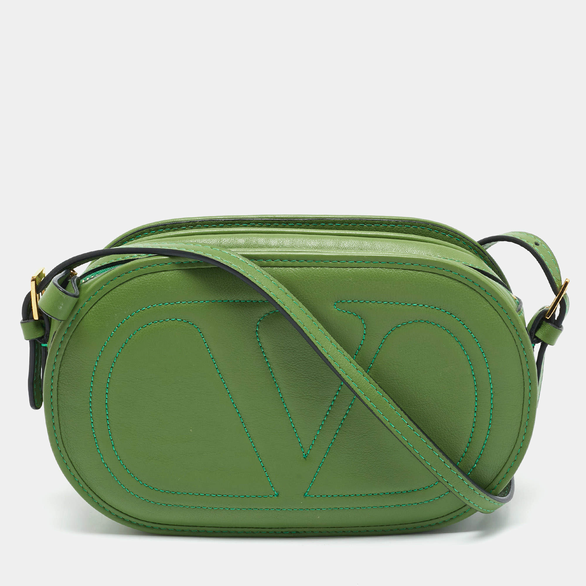 Valentino Green Leather Logo Go Crossbody Bag