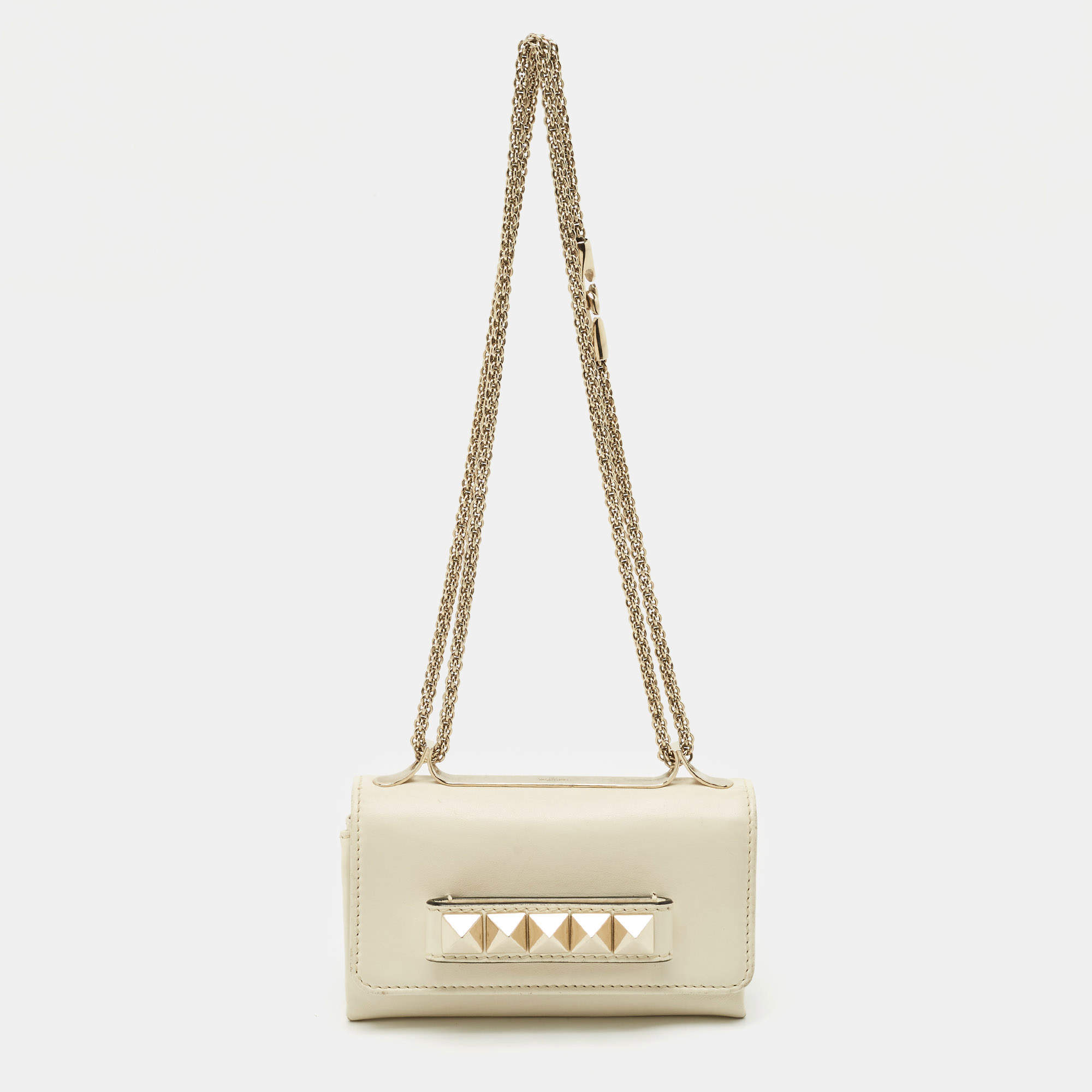 Pre Owned حقيبة كلتش فالنتينو سلسلة ميني فا فا فووم جلد فانيلا