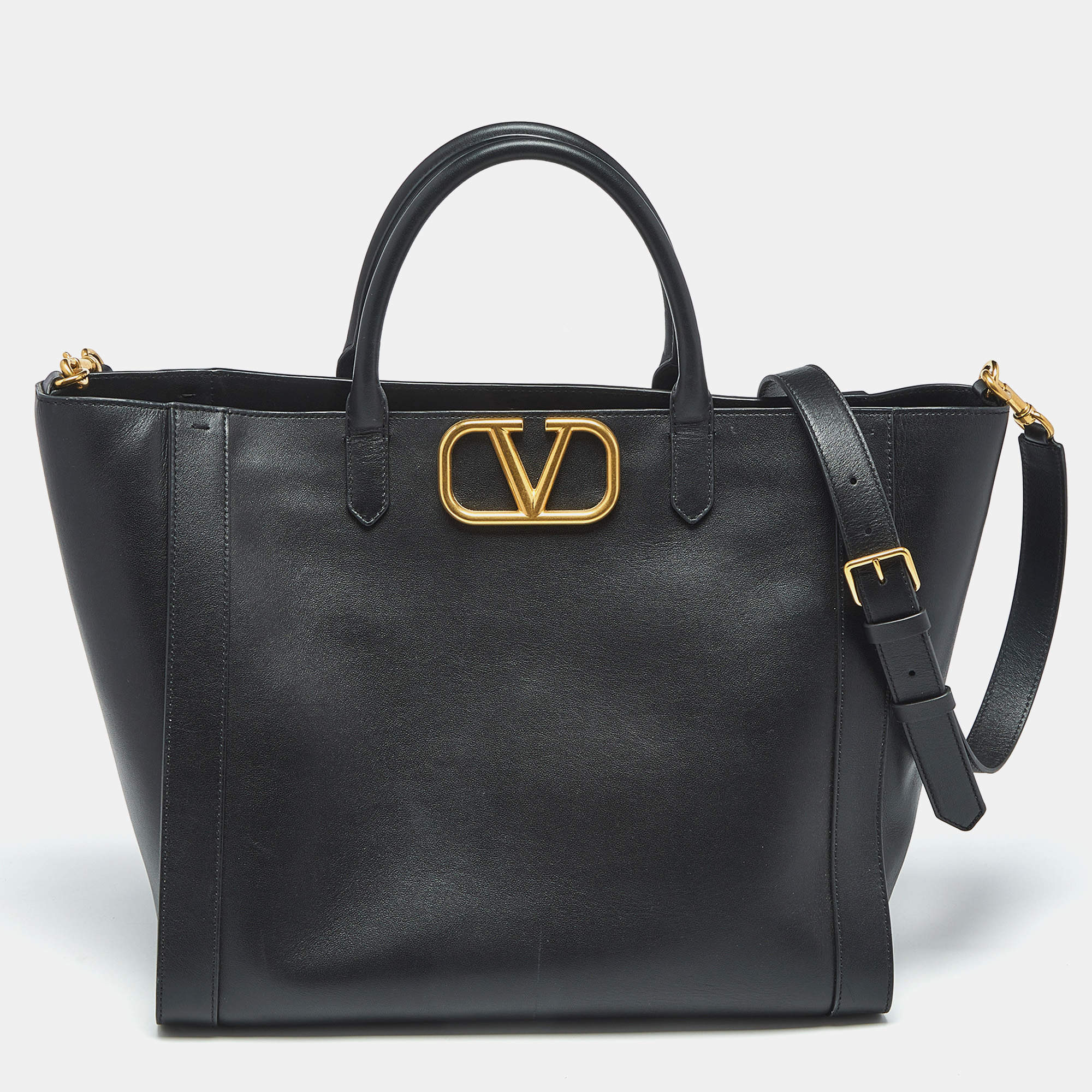 Pre Owned Valentino Black Leather VLogo Signature Tote