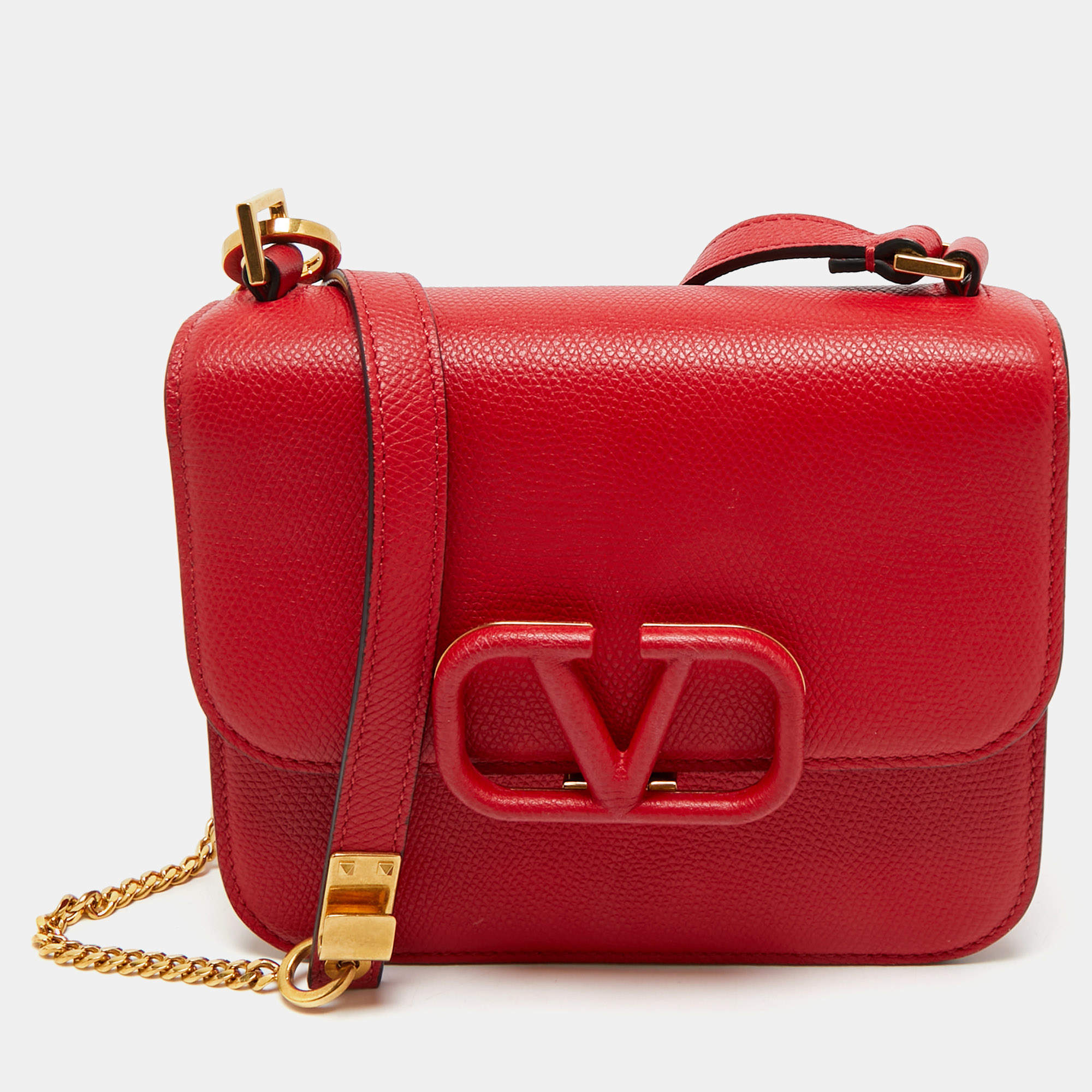 Pre Owned Valentino Red Leather V Sling Shoulder Bag