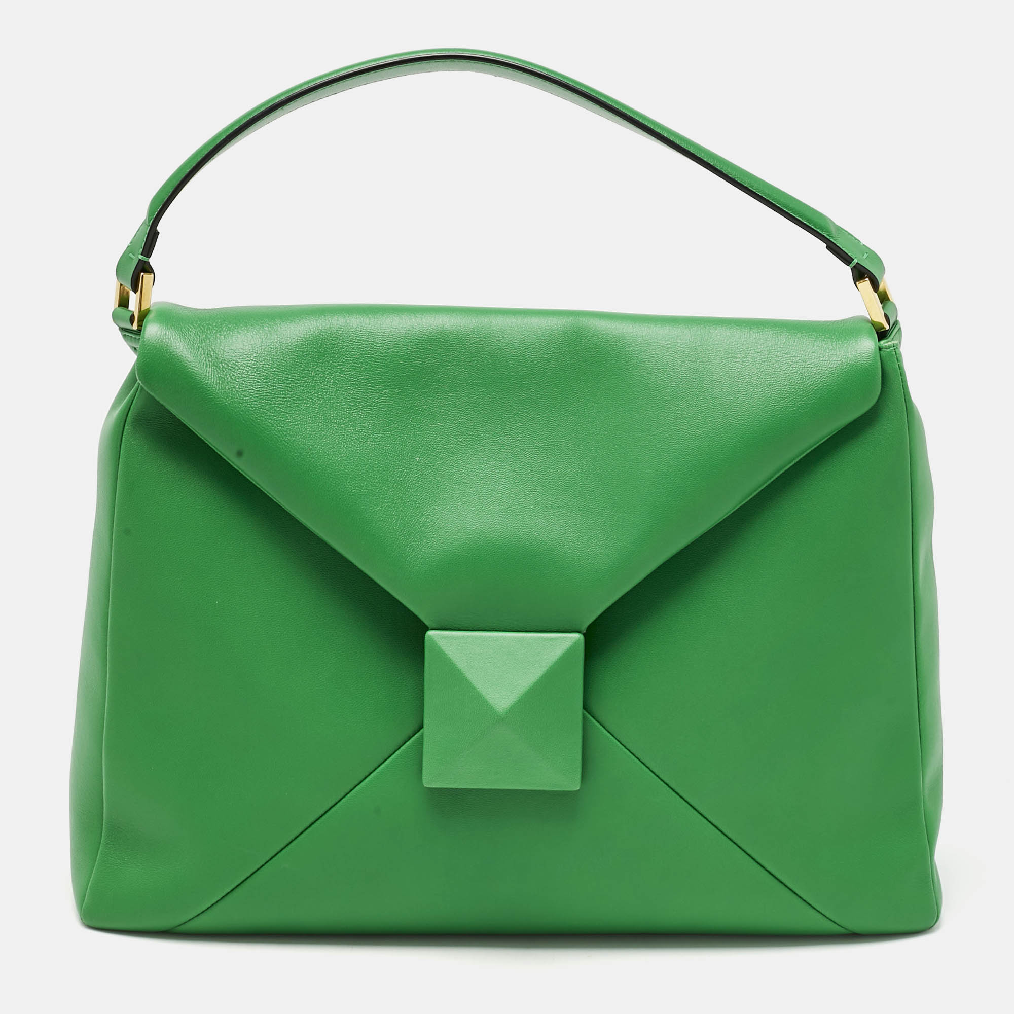 Pre Owned Valentino Green Leather Maxi One Stud Hobo