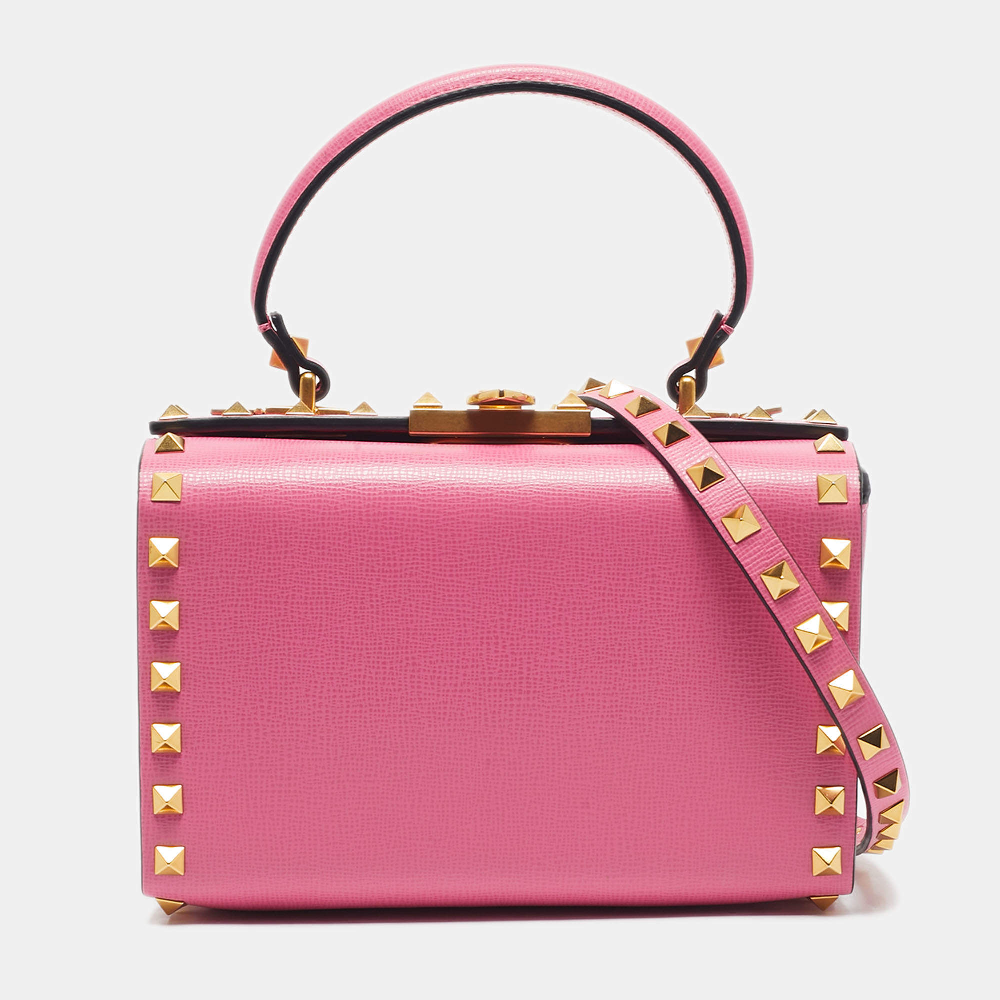 Pre Owned Valentino x Alcove Pink Leather Rockstud Box Top Handle Bag