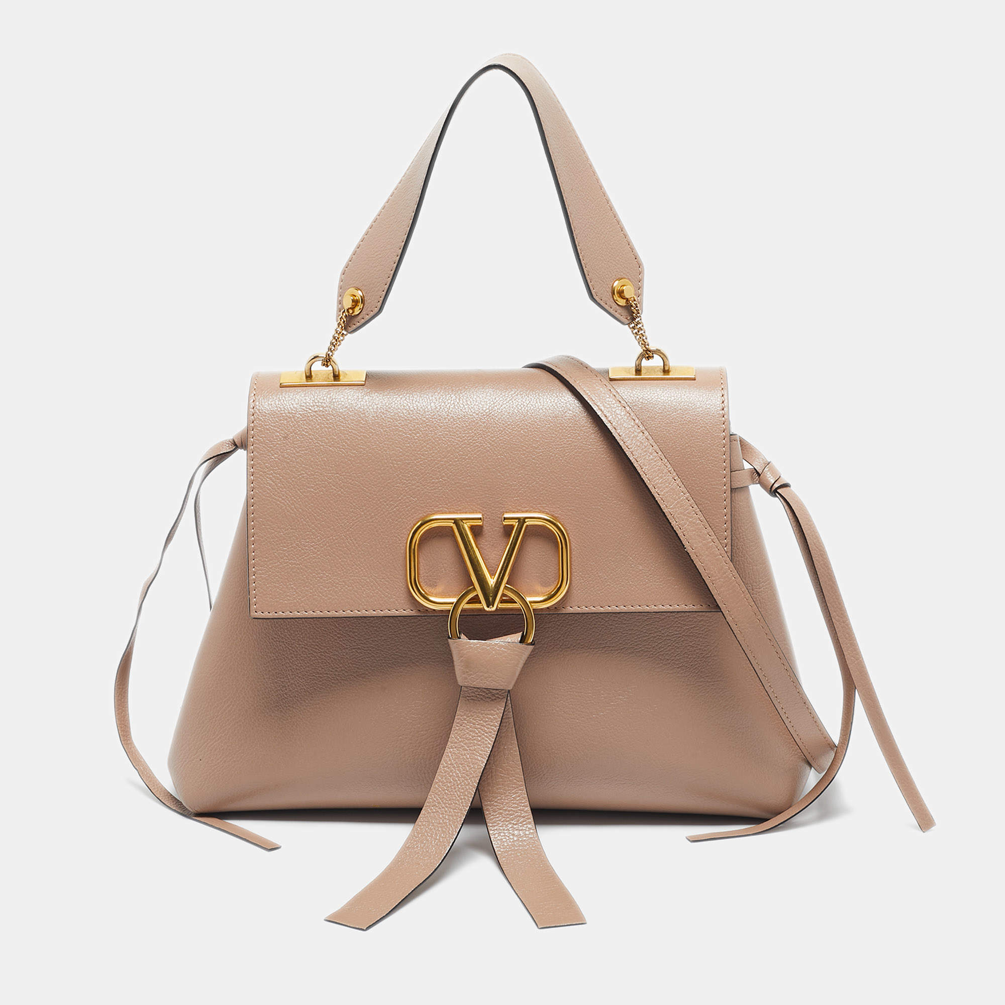 Pre Owned Valentino Beige Leather Vring Top Handle Bag