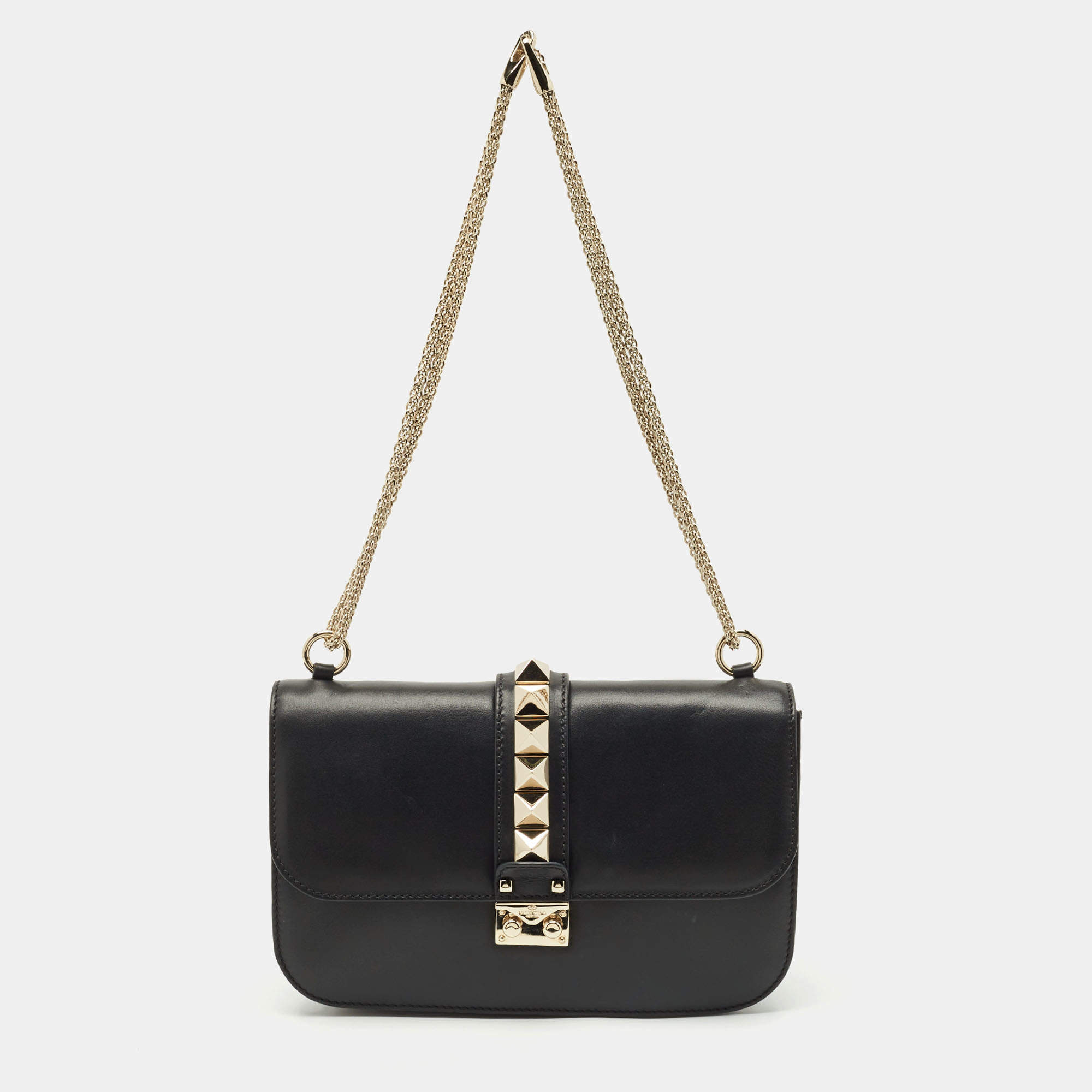 مملوكة مسبقًا حقيبة كتف فالنتينو جلد بيج روكستد قفل غلام متوسطة