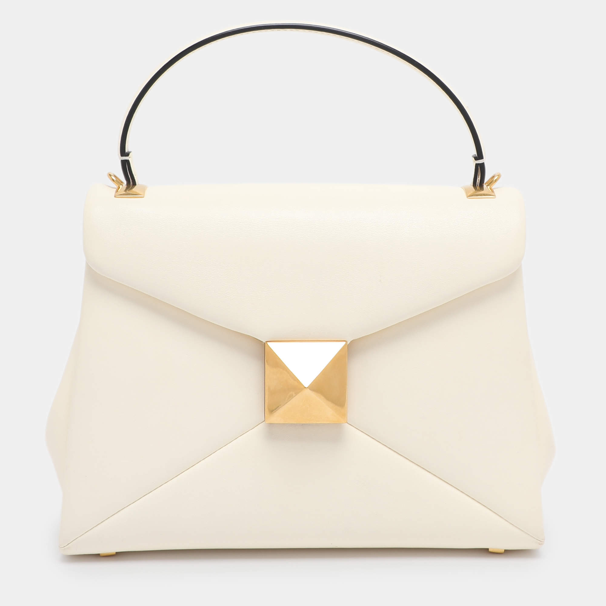 Pre Owned Valentino White Leather Roman Stud Top Handle Bag