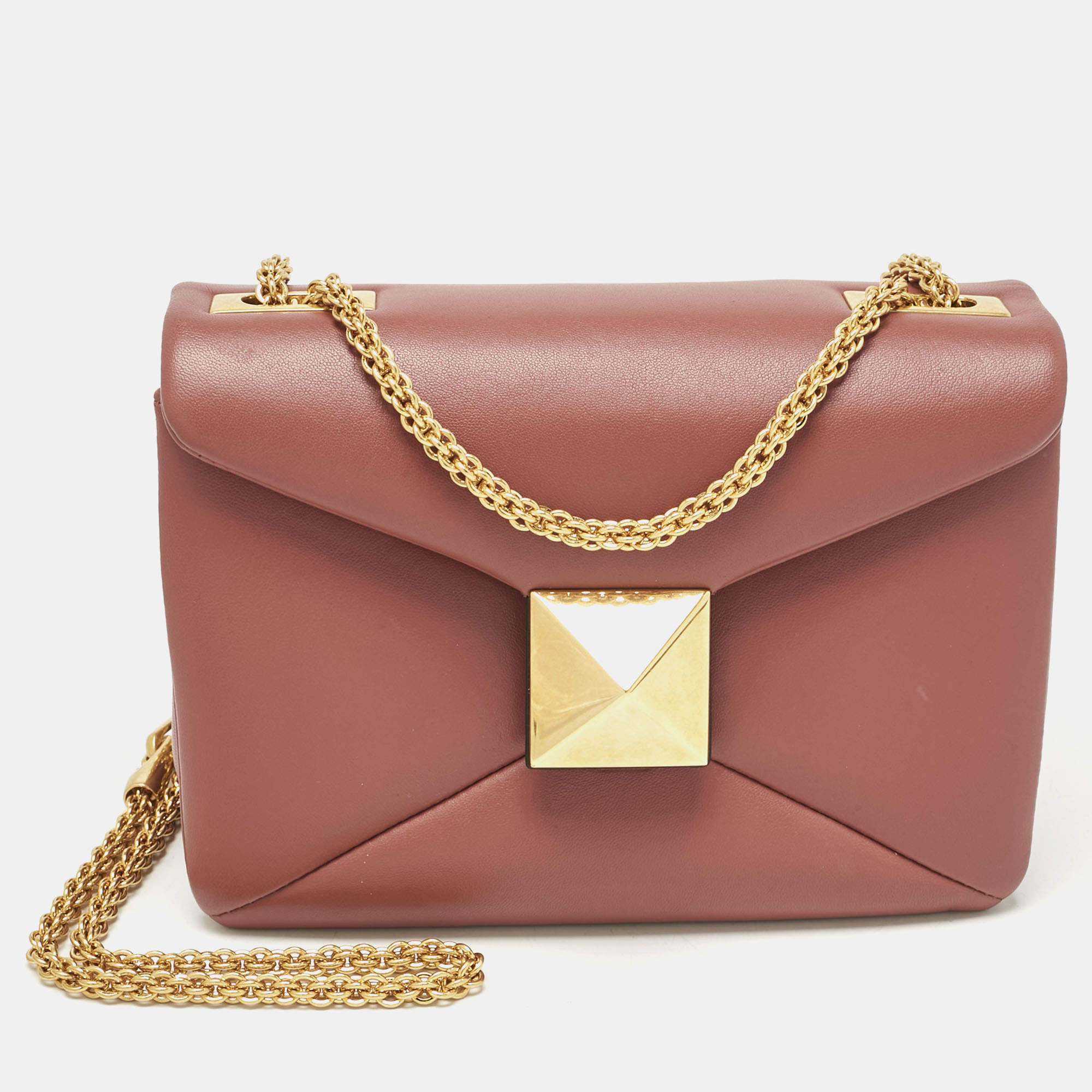 Pre Owned Valentino Chestnut Leather One Stud Chain Shoulder Bag