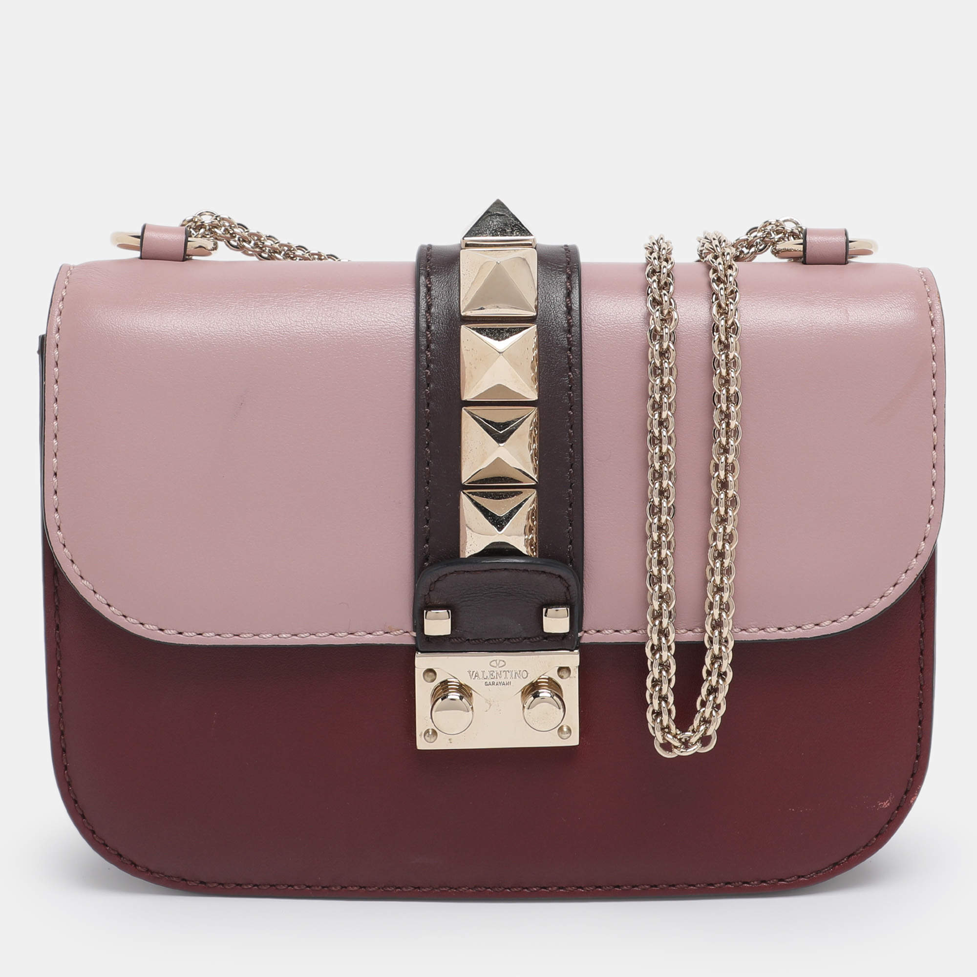 Pre Owned Valentino Multicolor Leather Rockstud Small Glam Lock Shoulder Bag