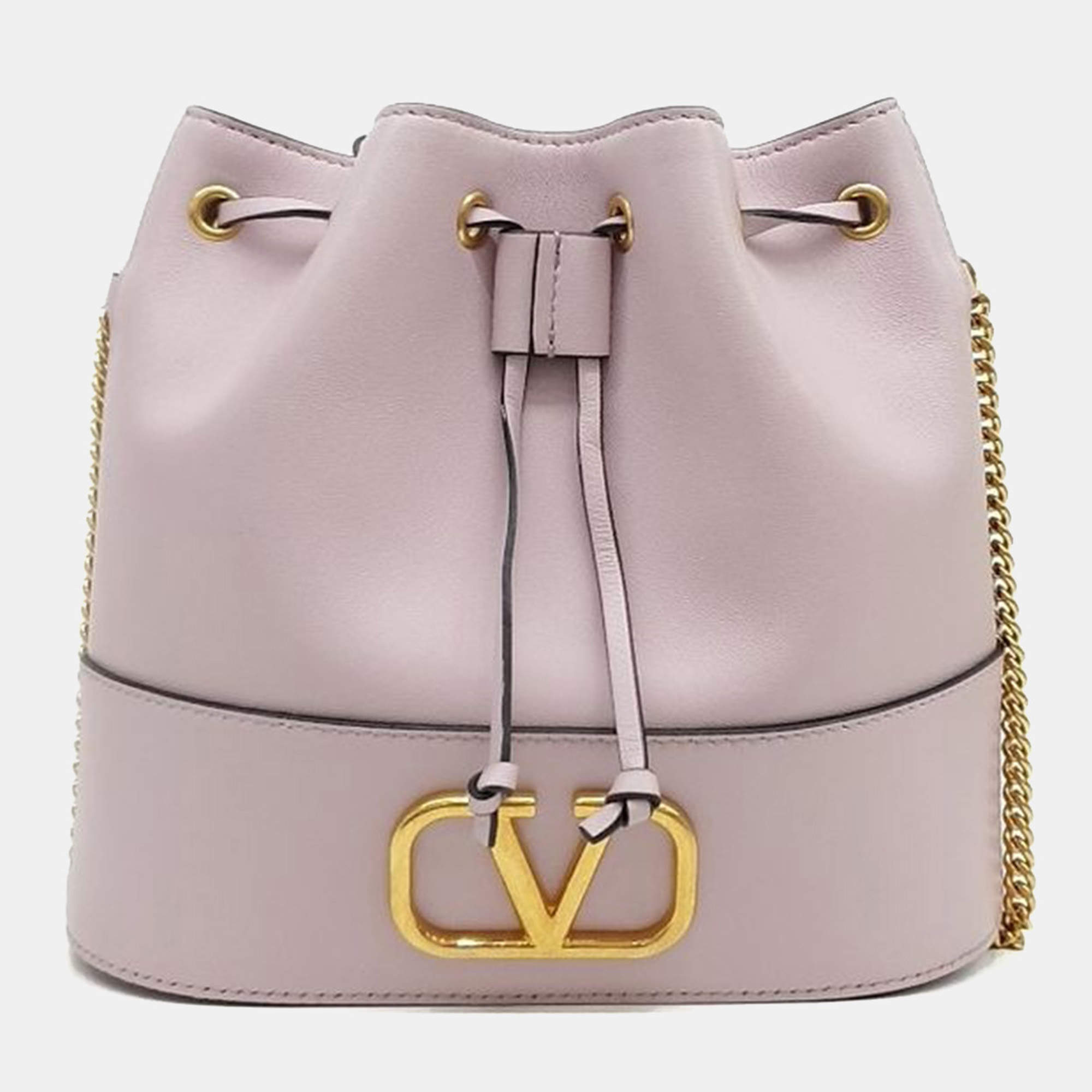 Pre Owned Valentino Purple Leather V-logo bucket bag