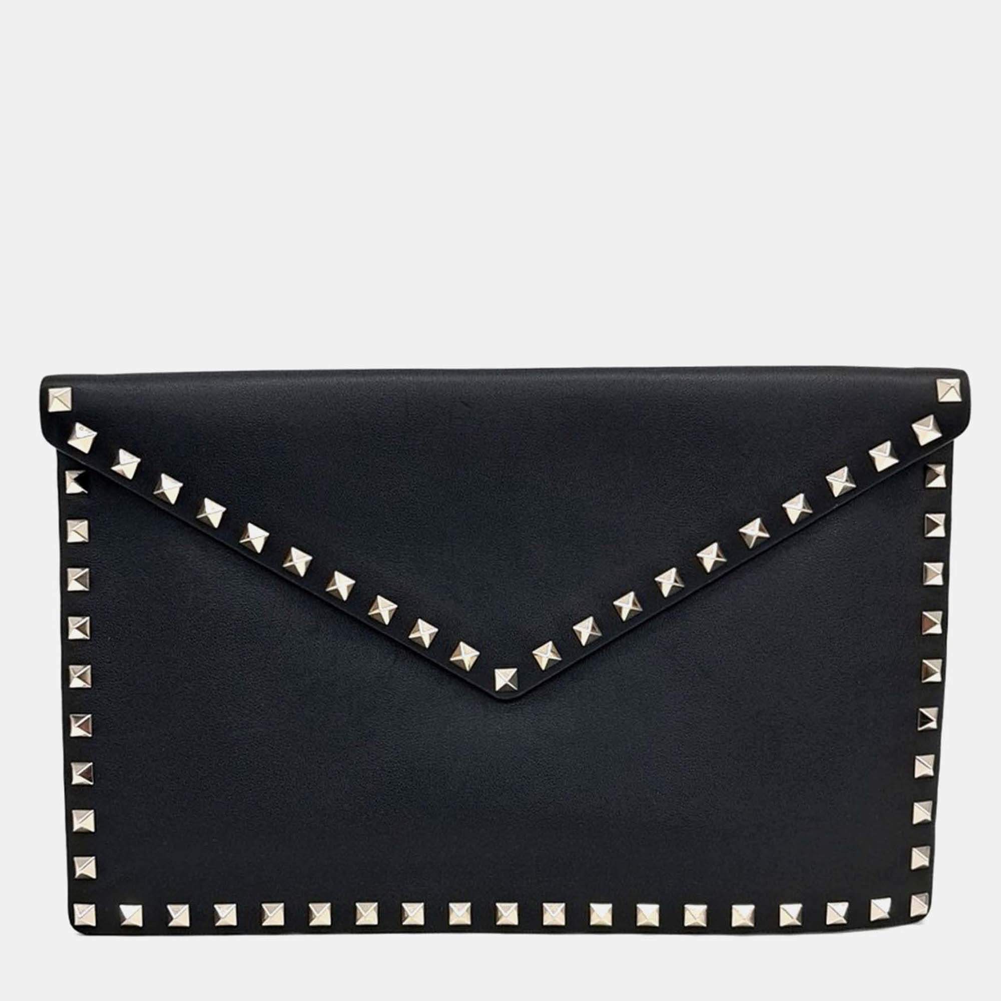 Pre Owned Valentino Black Leather Rockstud Clutch