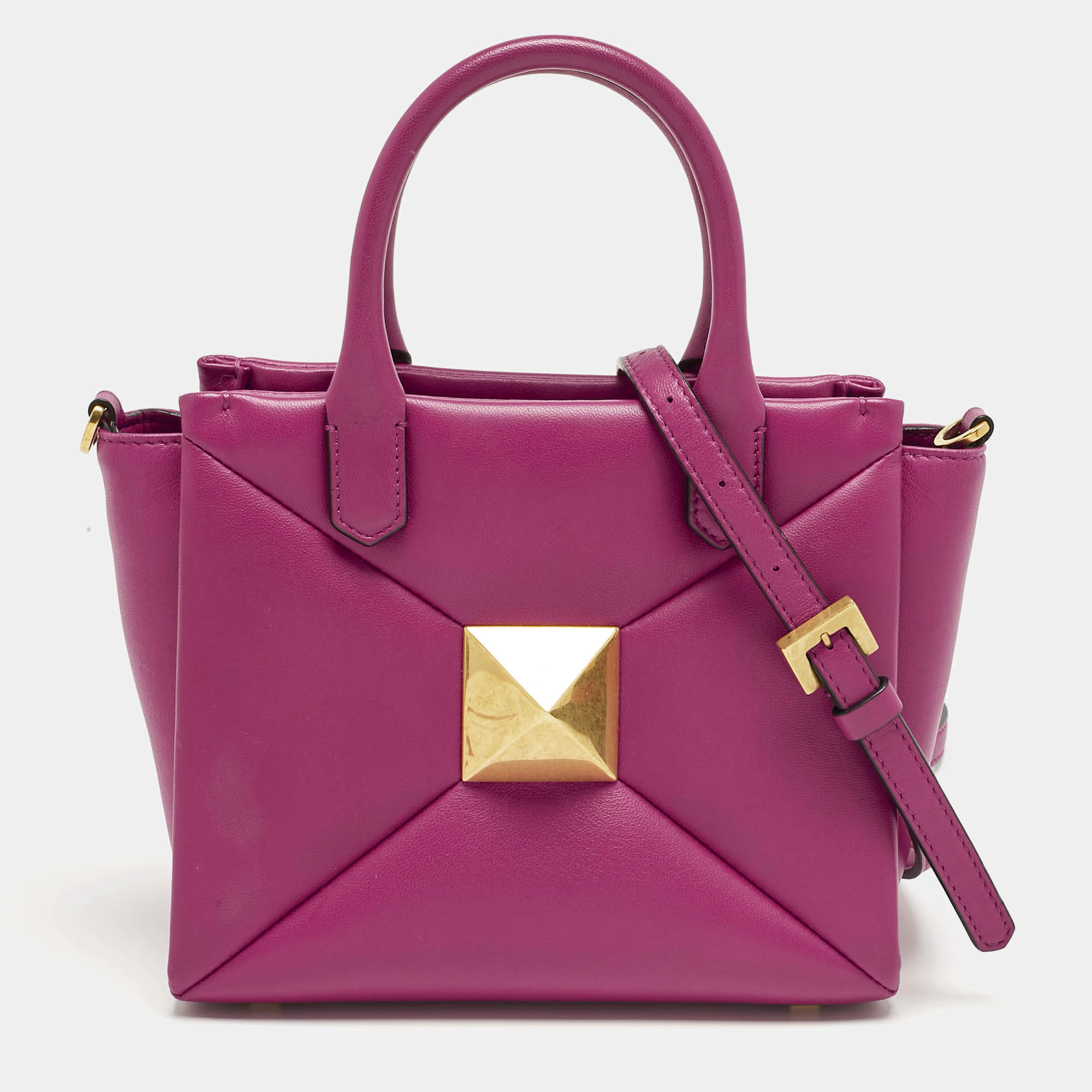 Pre Owned Valentino Fuchsia Leather Small One Stud Tote