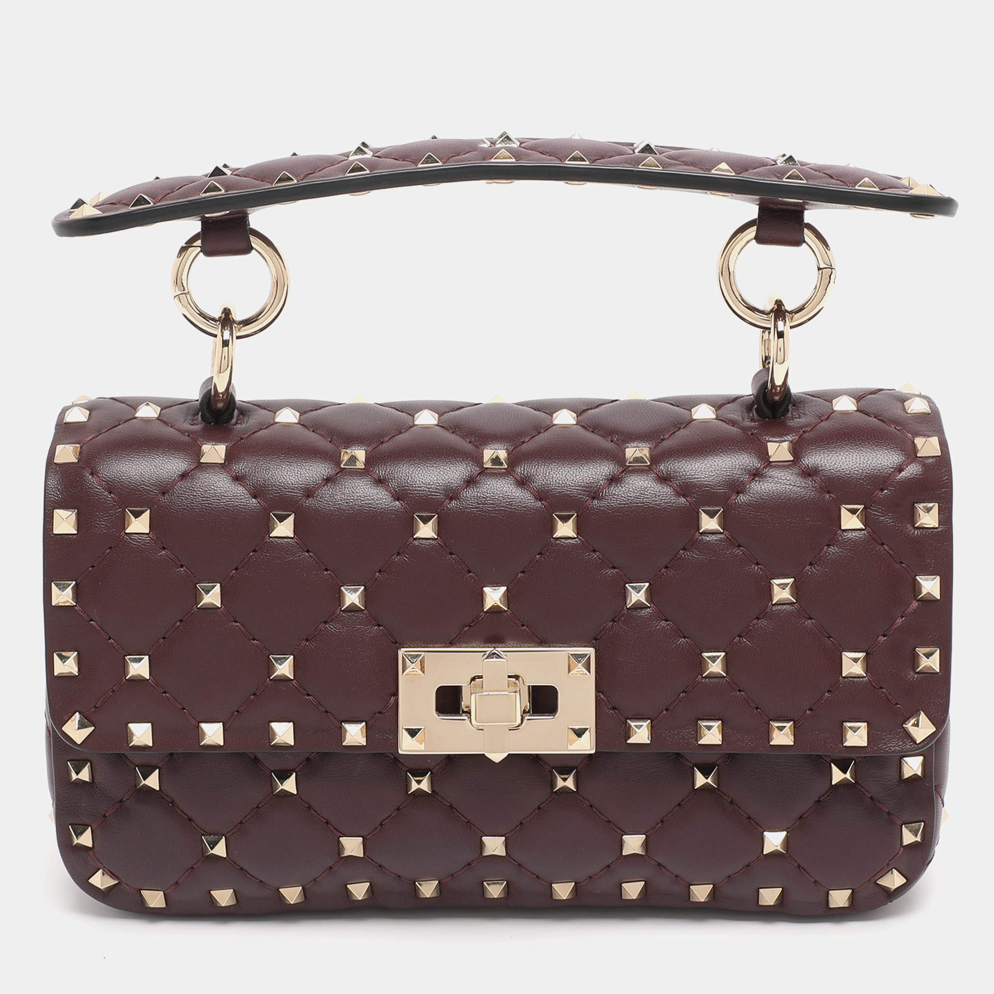 مملوكة مسبقًا Valentino Burgundy Quilted Leather Small Rockstud Spike Chain Shoulder Bag