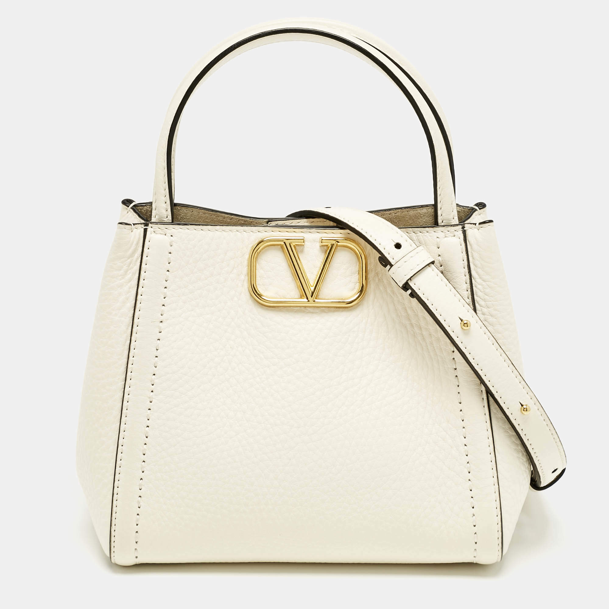 Pre Owned Valentino Off White Leather All time Tote