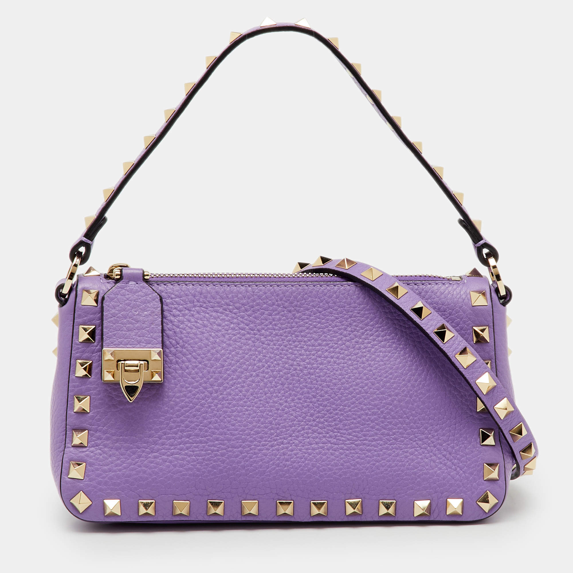 Pre Owned Valentino Purple Leather Small Rockstud Crossbody Bag
