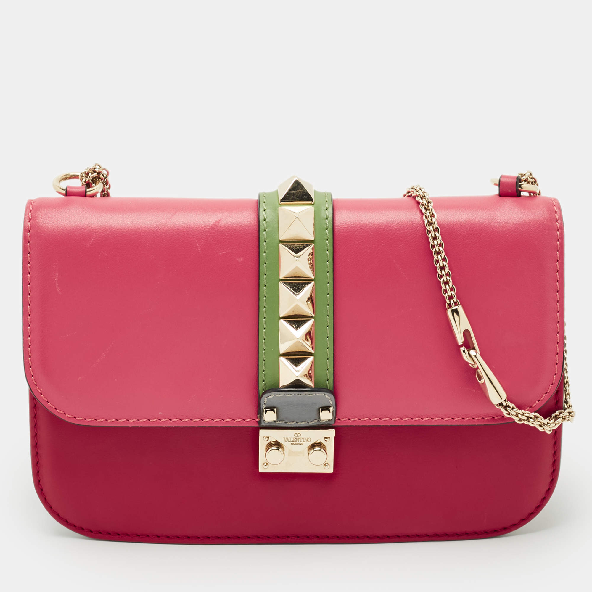 Pre Owned Valentino Multicolor Leather Medium Glam Lock Shoulder Bag