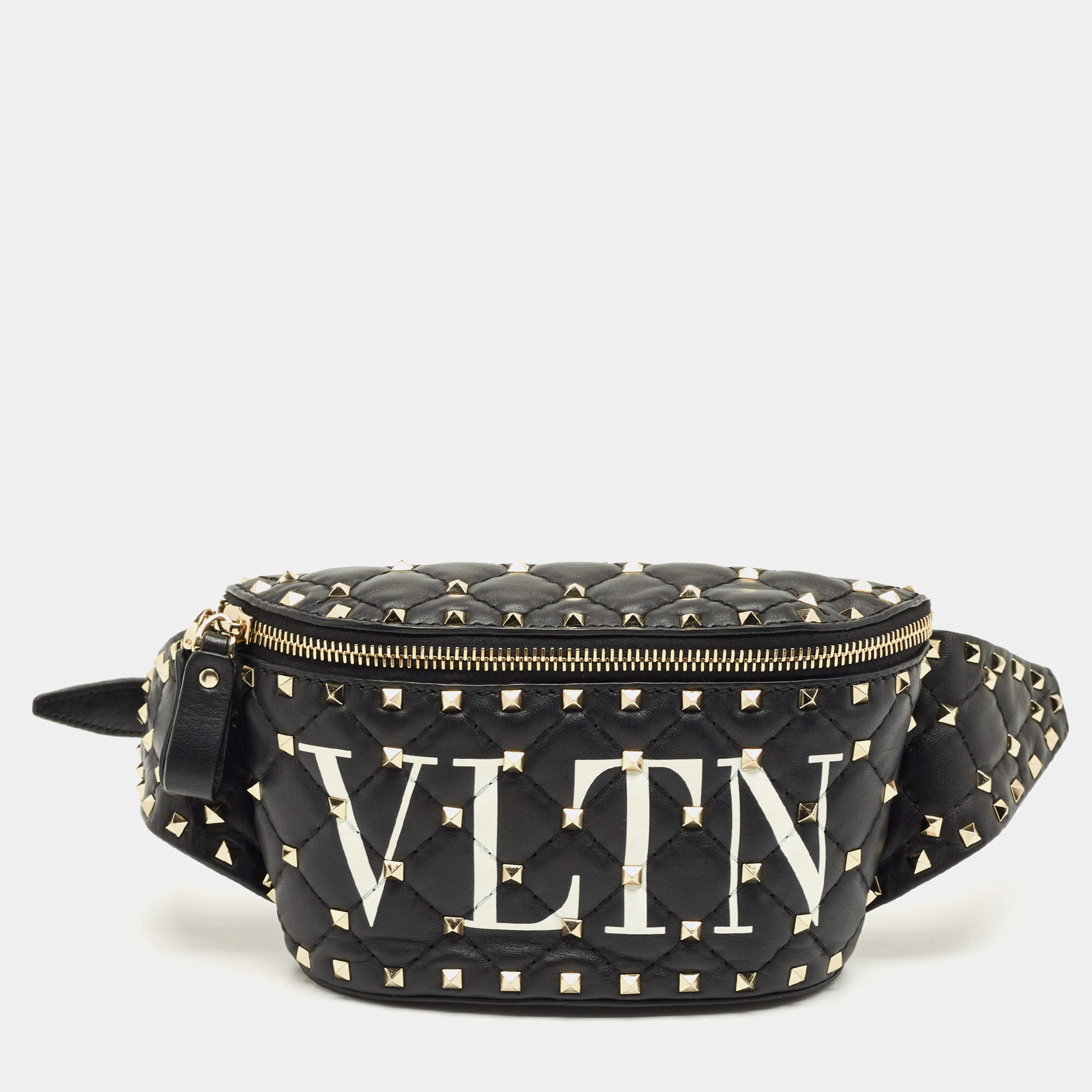 Pre Owned Valentino Black Quilted Leather Rockstud VLTN Belt Bag