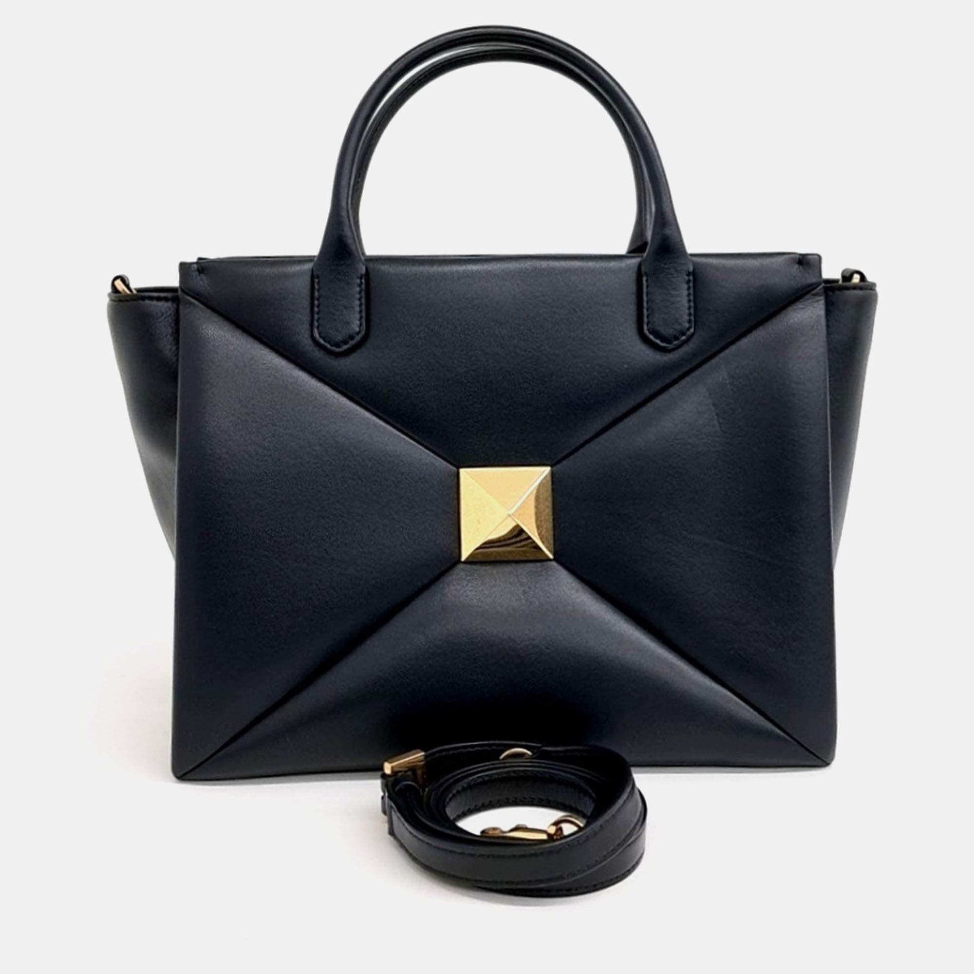 Pre Owned Valentino Black Leather One Stud Tote Bag