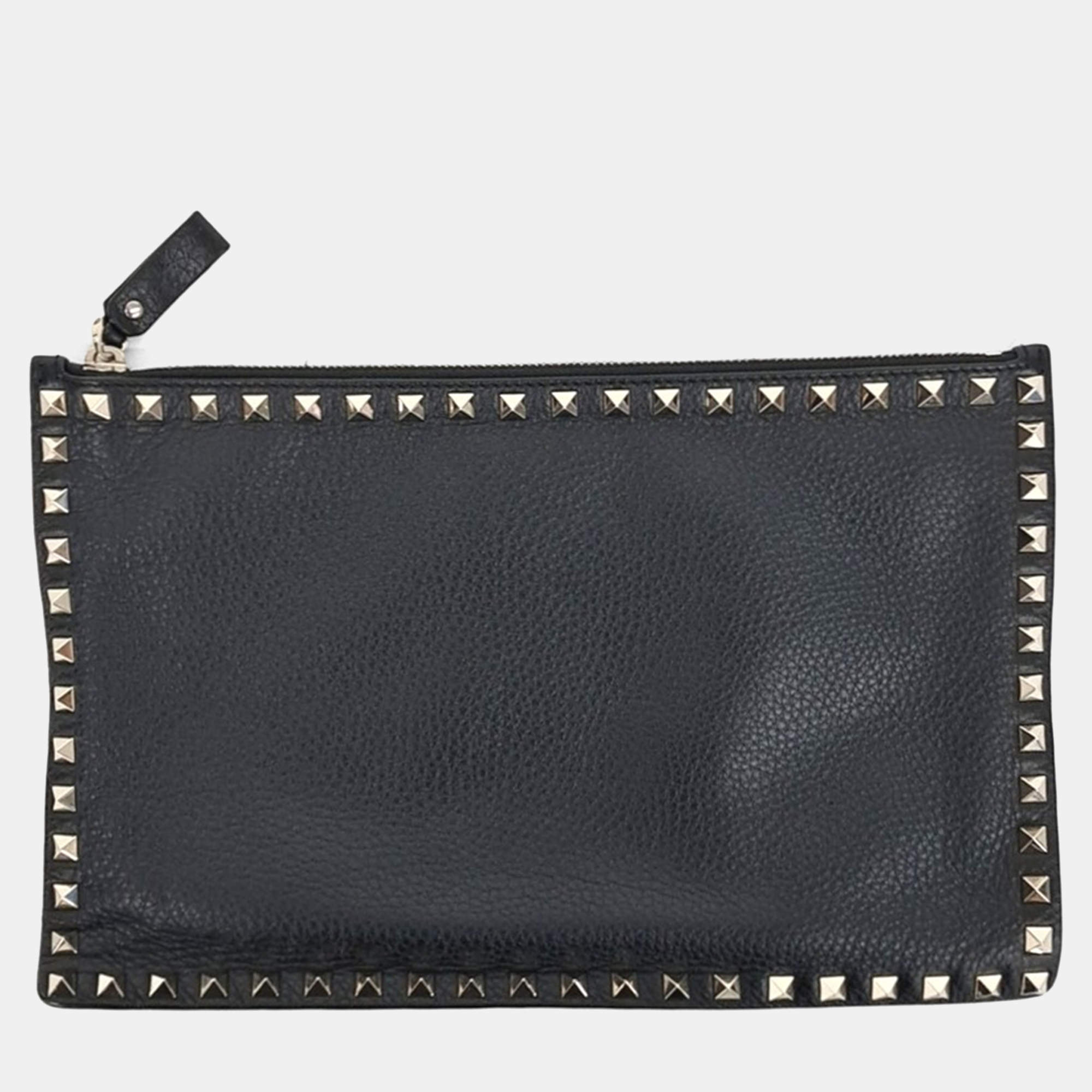 Pre Owned Valentino Black Leather Rockstud Clutch