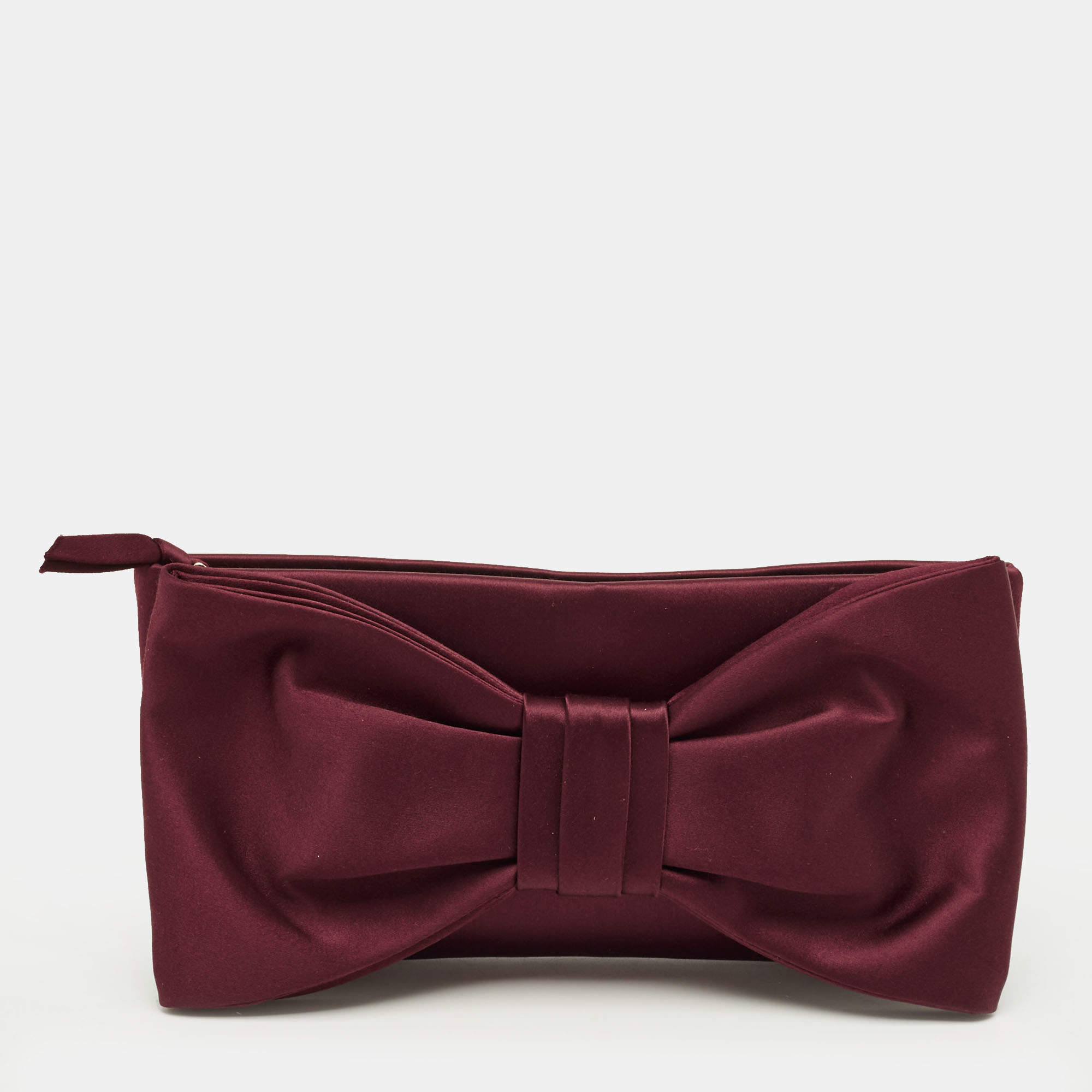Pre Owned Valentino Red Satin Bow Clutch