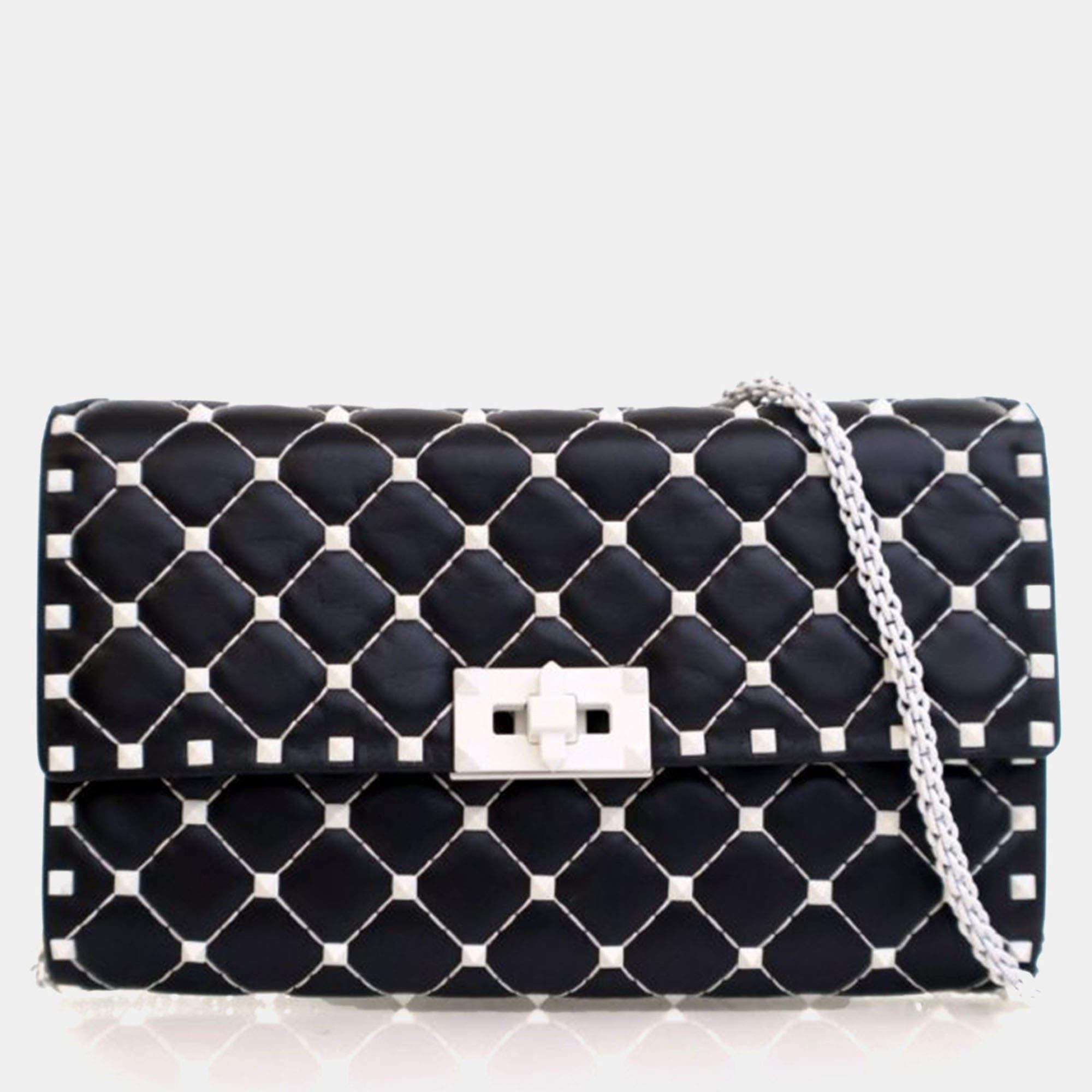 Pre Owned Valentino Lambskin Free Rockstud Spike Wallet On Chain