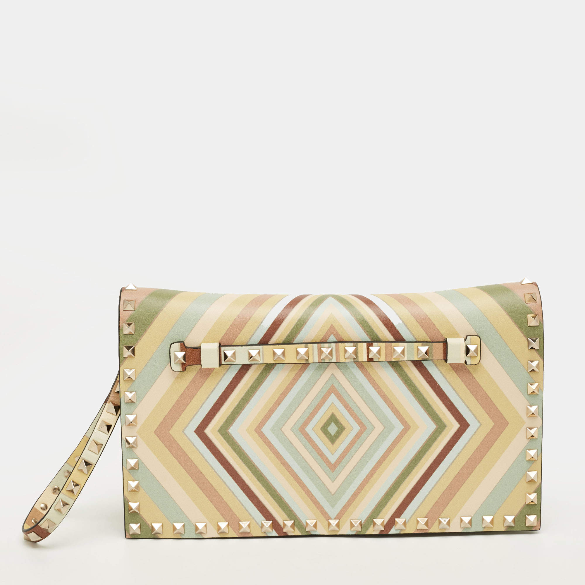 Pre Owned Valentino Multicolor Leather Native Couture 1975 Rockstud Wristlet Clutch
