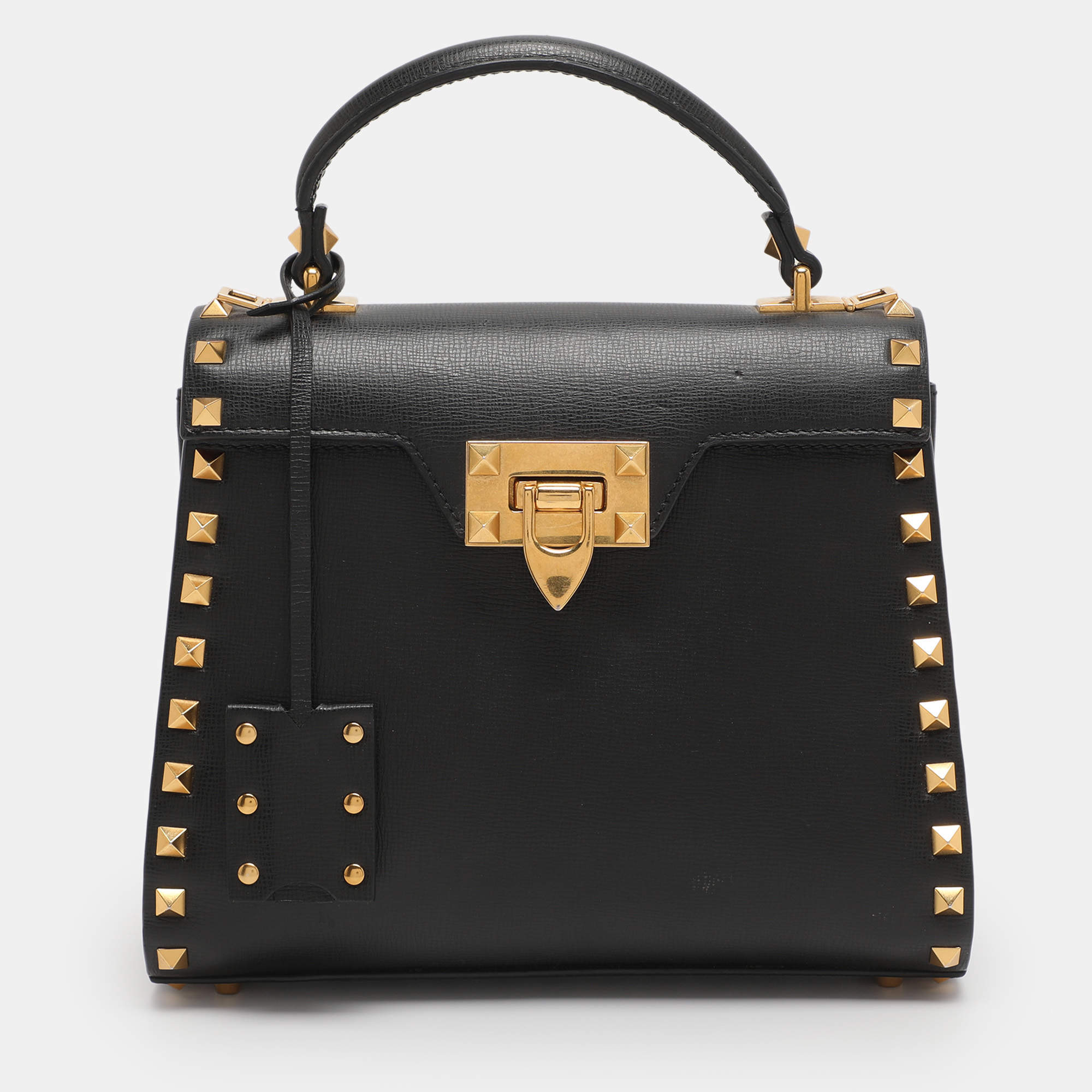 Pre Owned Valentino Black Leather Rockstud Top Handle Bag