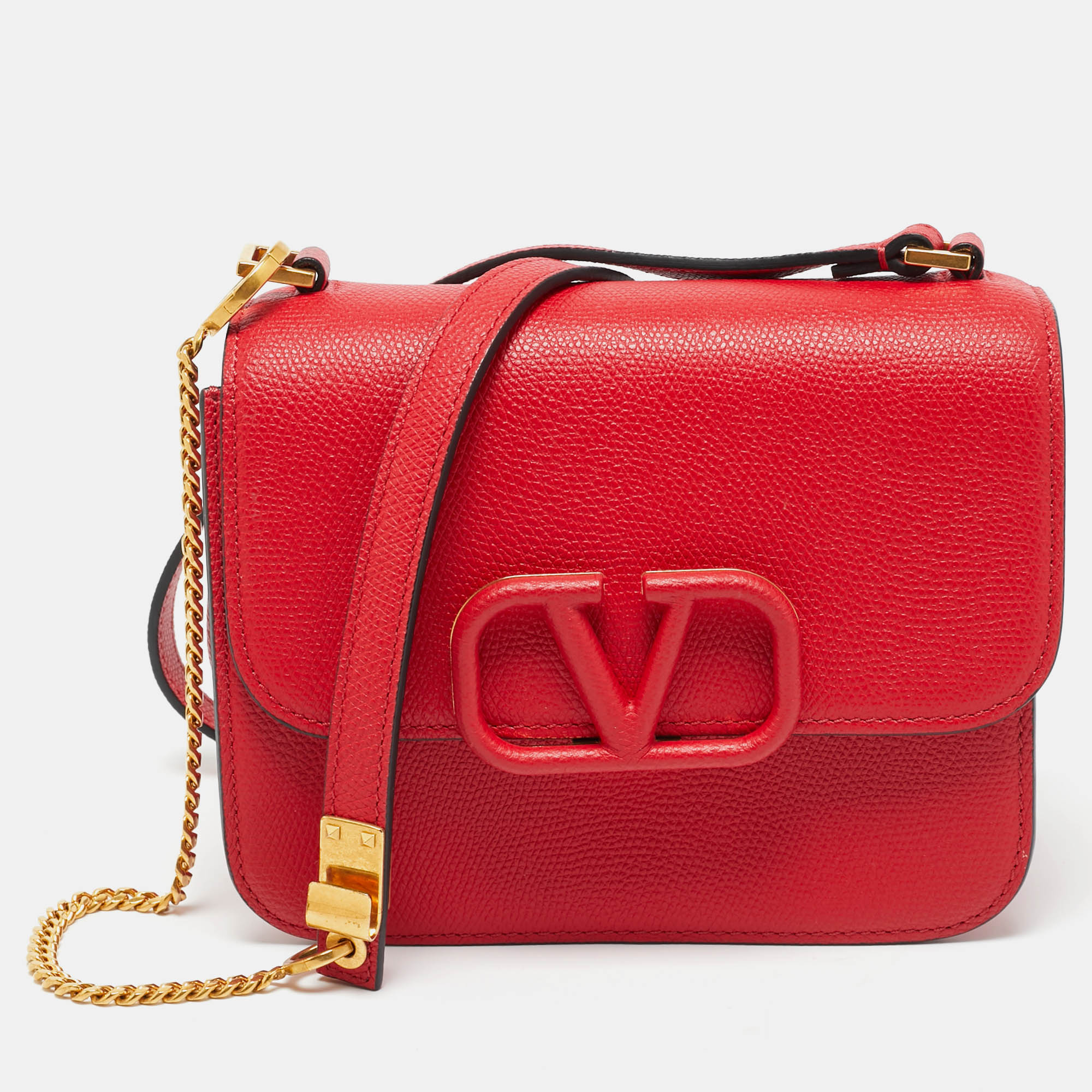 Pre Owned Valentino Red Leather VSling Shoulder Bag