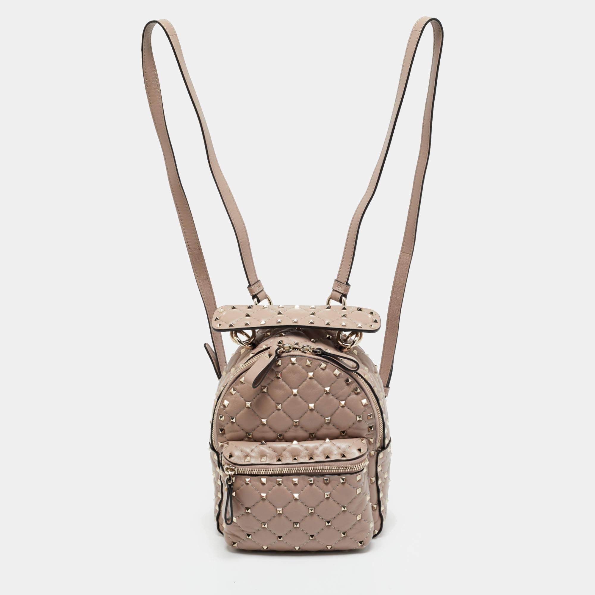 Pre Owned Valentino Beige Quilted Leather Mini Rockstud Spike Backpack