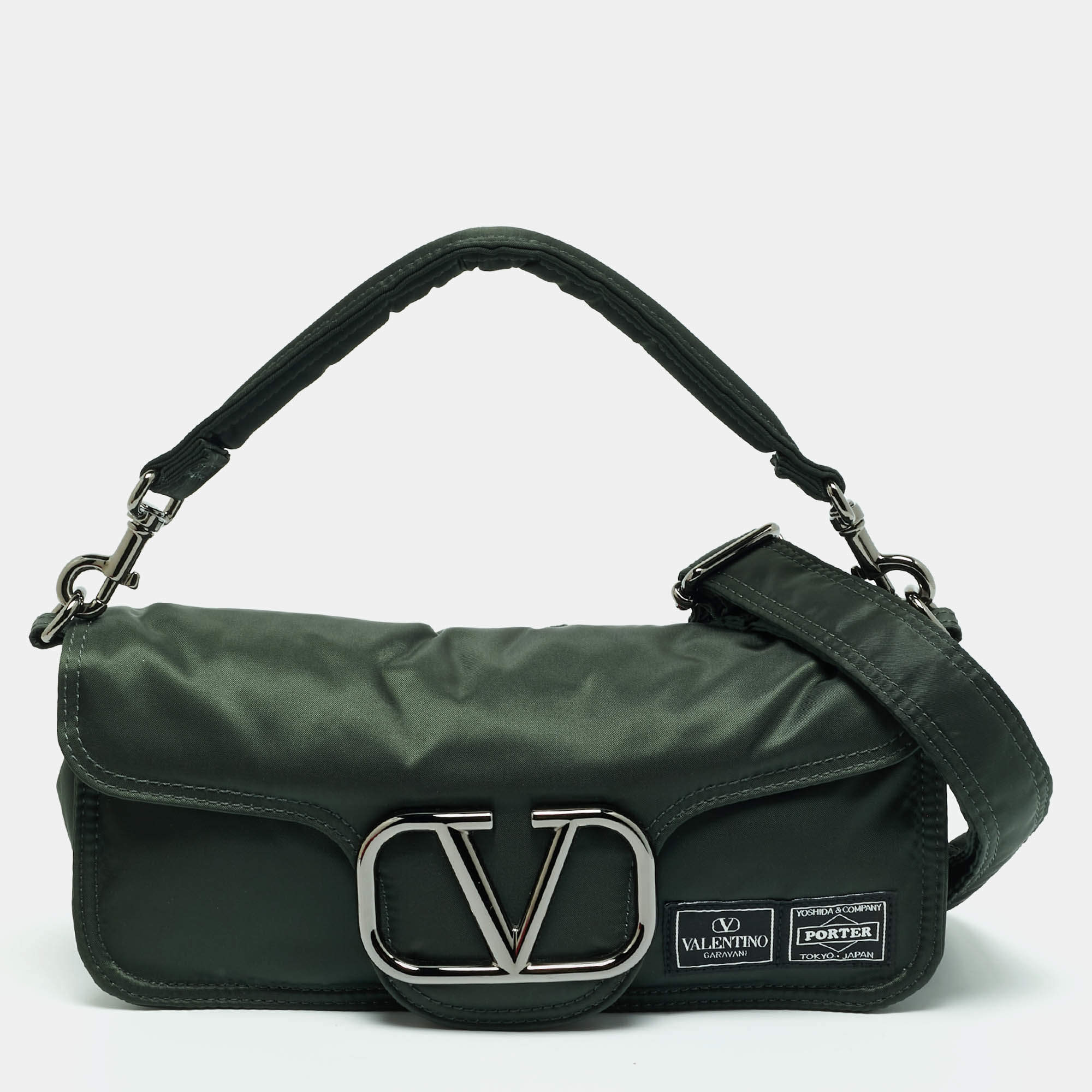 Pre Owned Valentino x Porter Dark Green Nylon Loco Shoulder Bag