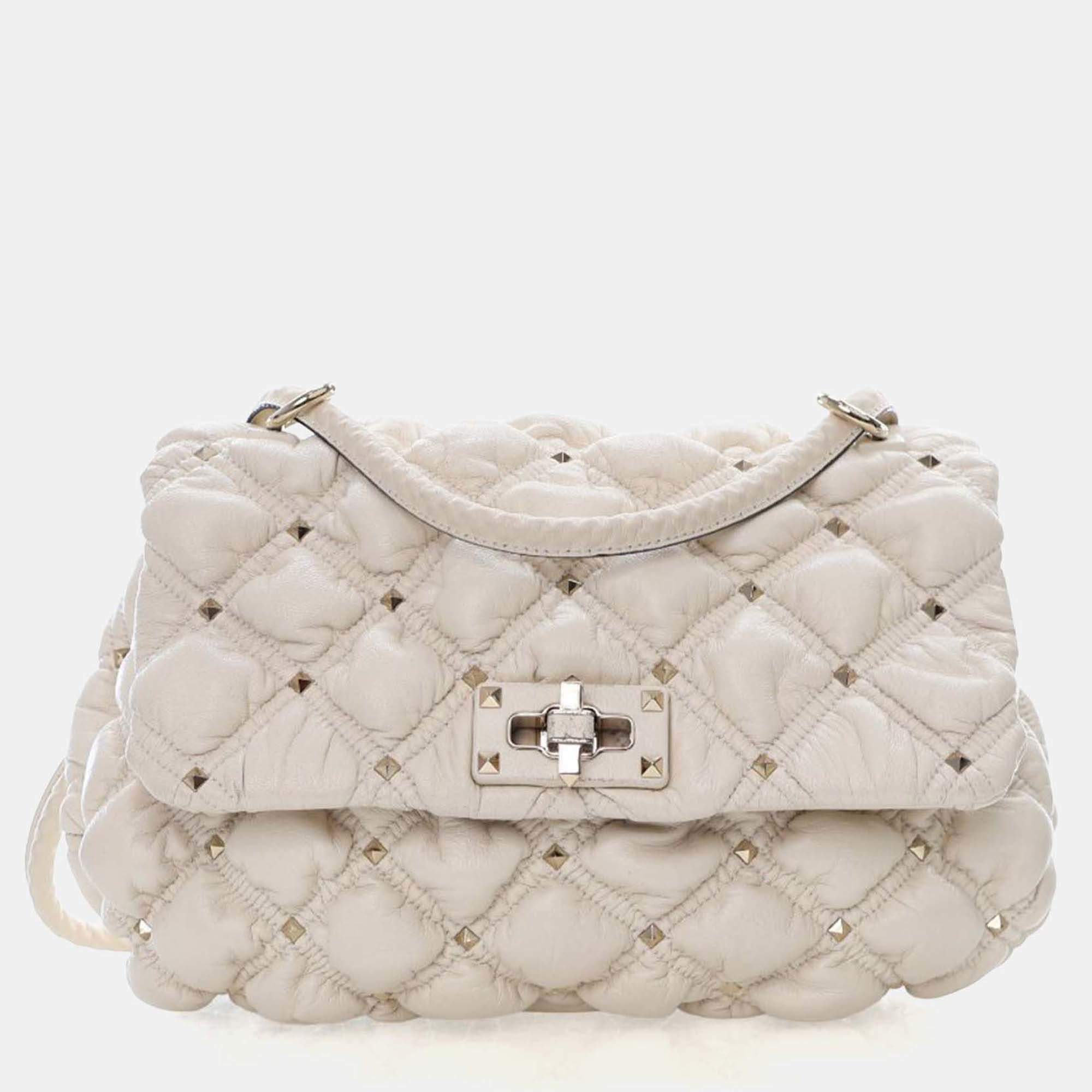 Pre Owned Valentino Medium Lambskin SpikeMe Flap Bag