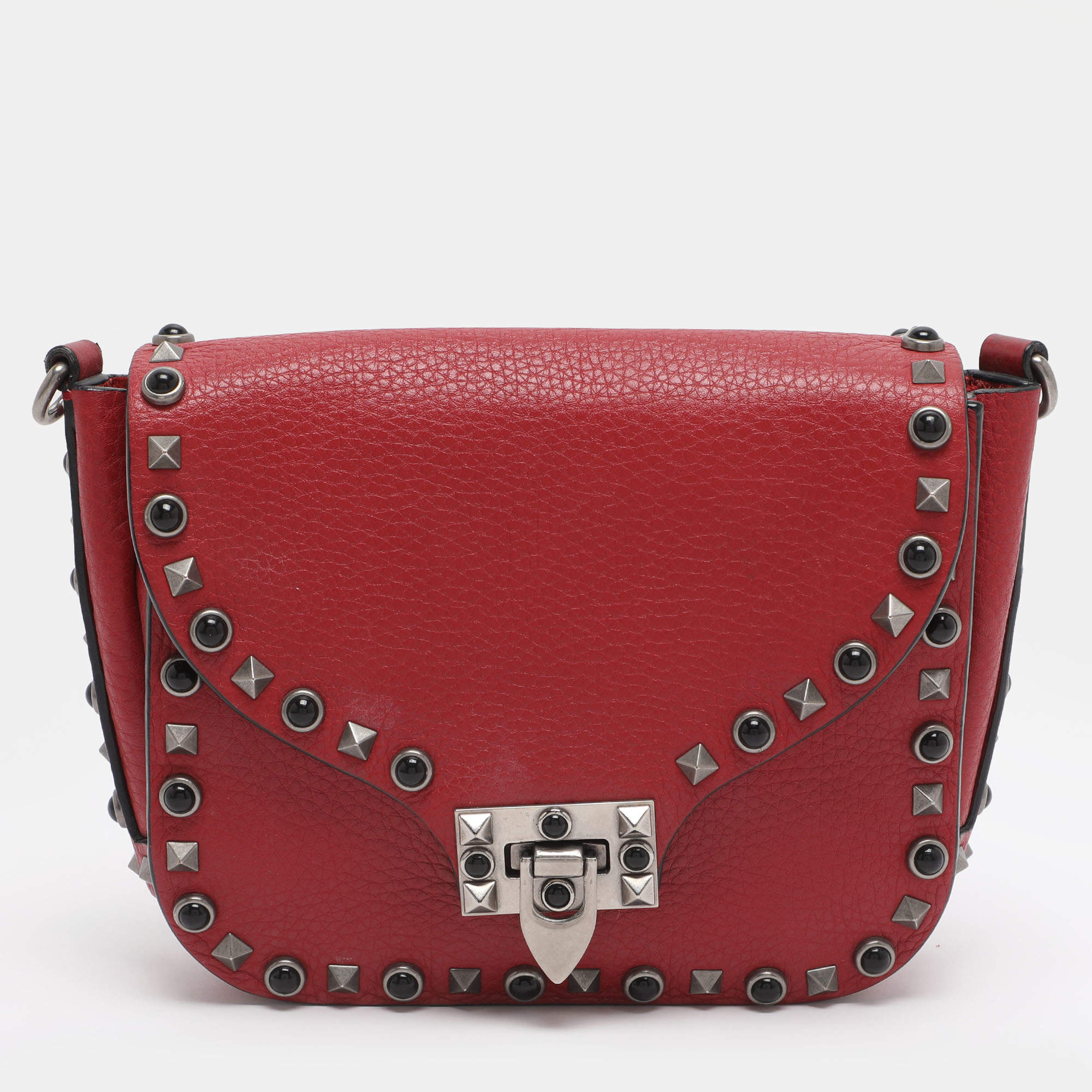 مملوكة مسبقًا Valentino Rolling Rockstud Red Leather Shoulder Bag