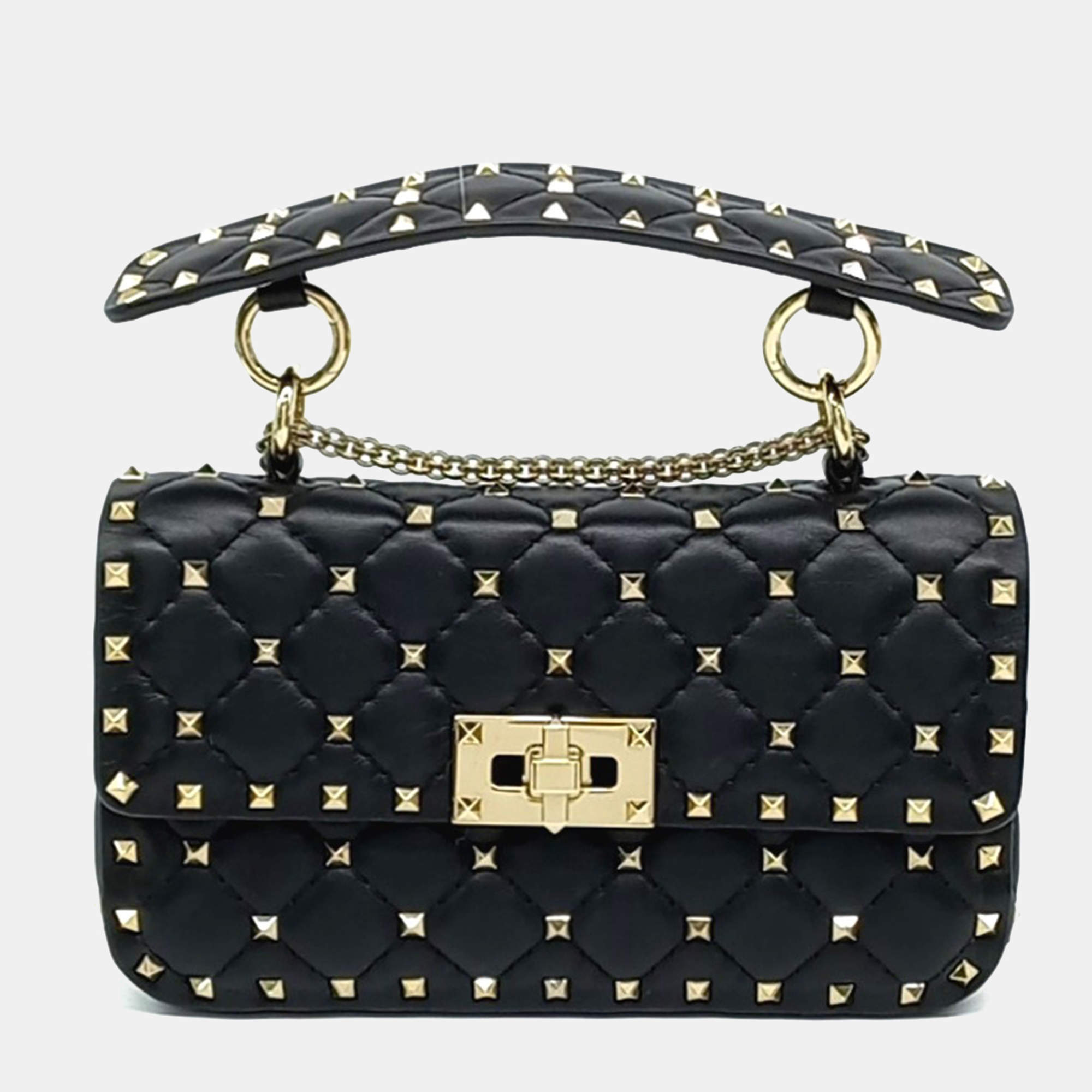 Pre Owned Valentino Black Leather Rockstud Spike Chain Bag Small