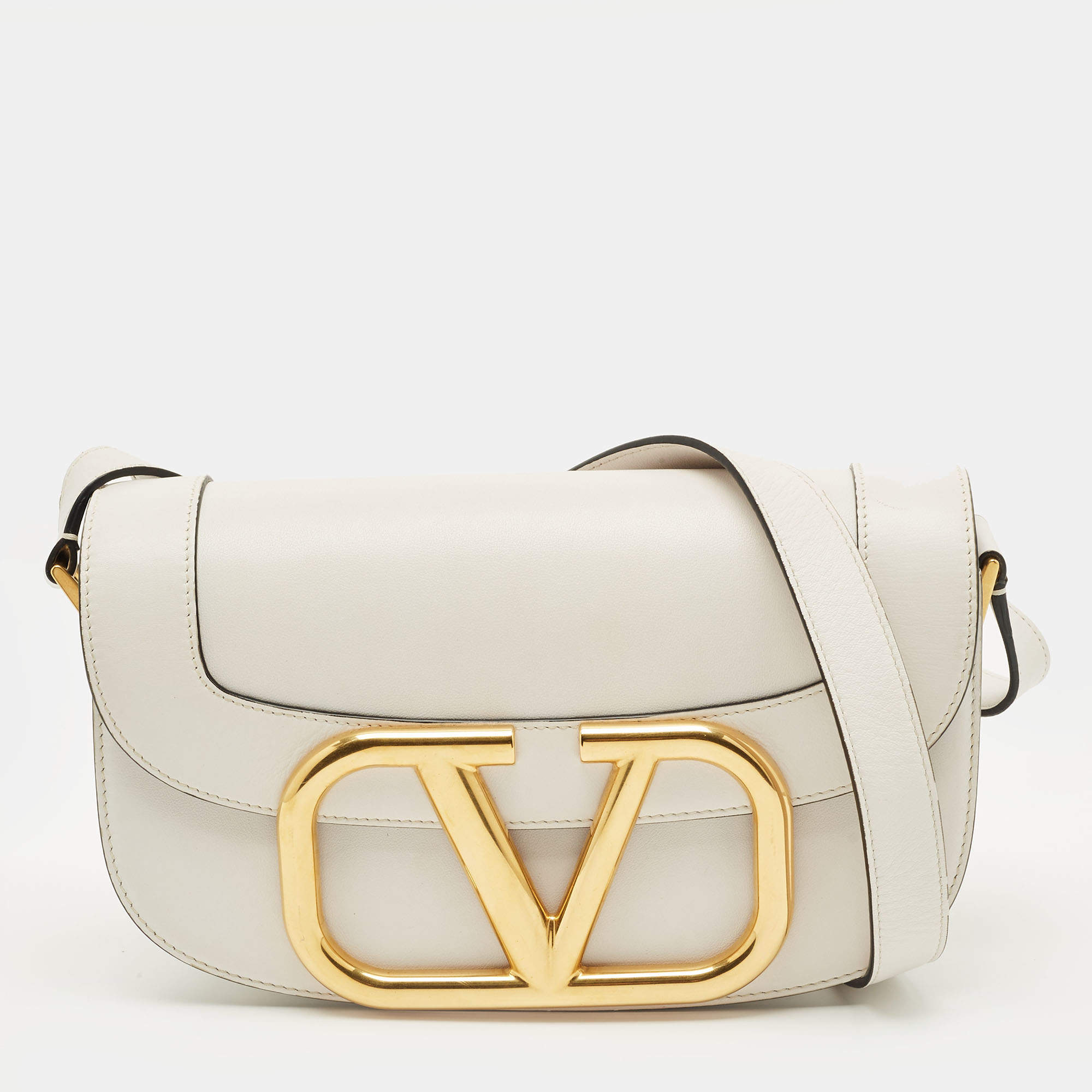 Pre Owned Valentino Supervee White Leather Shoulder Bag
