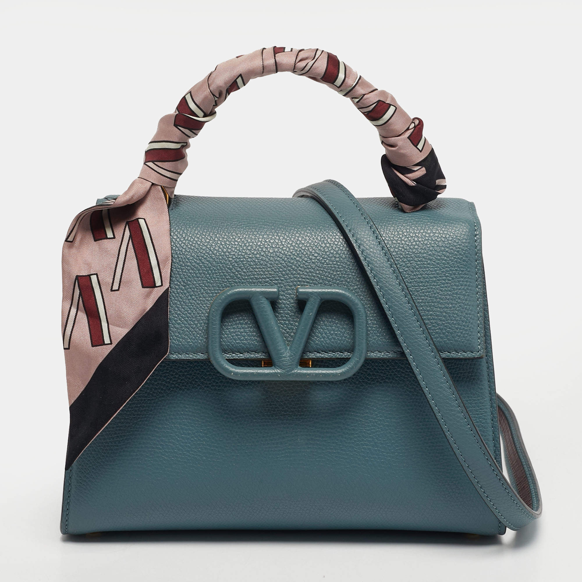 Pre Owned Valentino VSling Small Bleu Leather Top Handle Bag